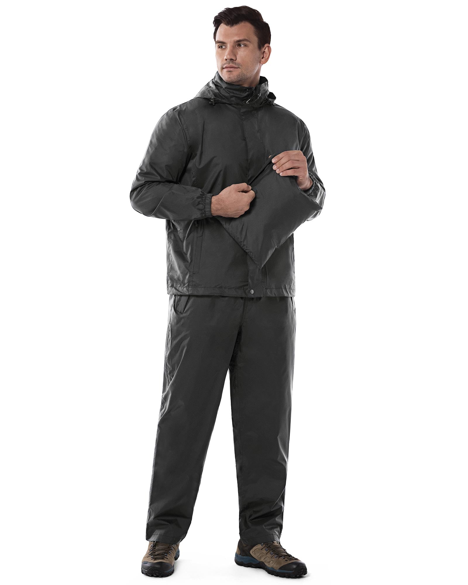 1.39 lbs 5000mm W/P Index 3000 Level Breathable Men's Packable Rain Suit with 5 Pockets and Reflective Design
