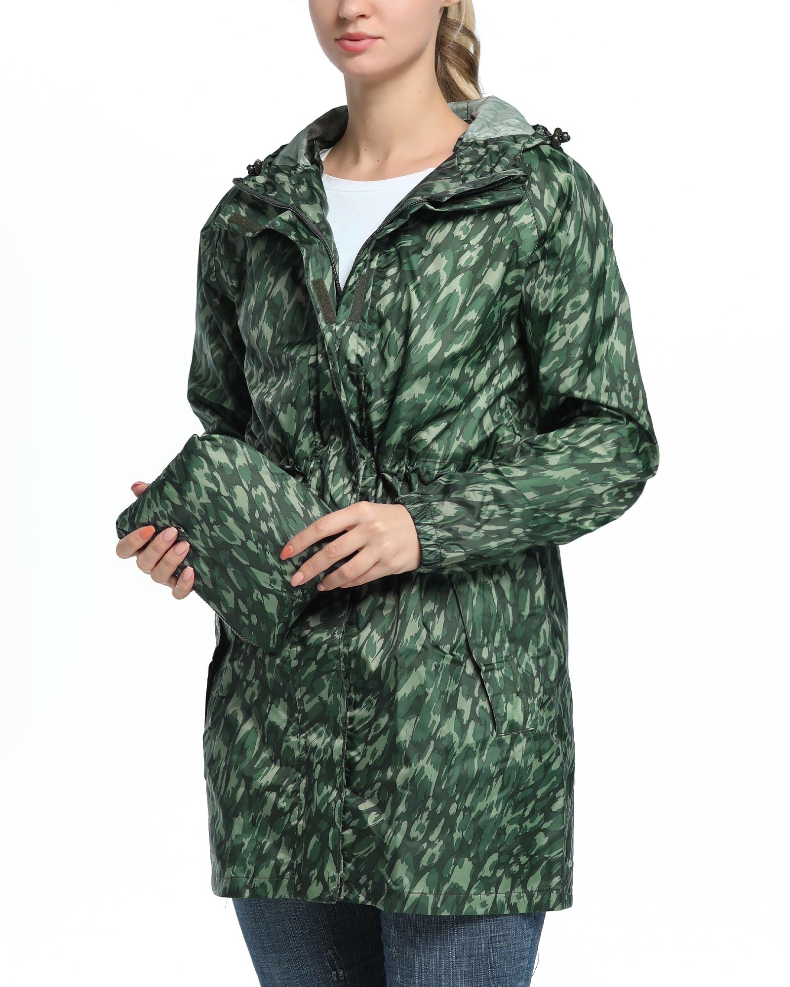 33,000ft Women's Long Rain Jackets with Hood Packable Waterproof Trench Coats Windbreaker