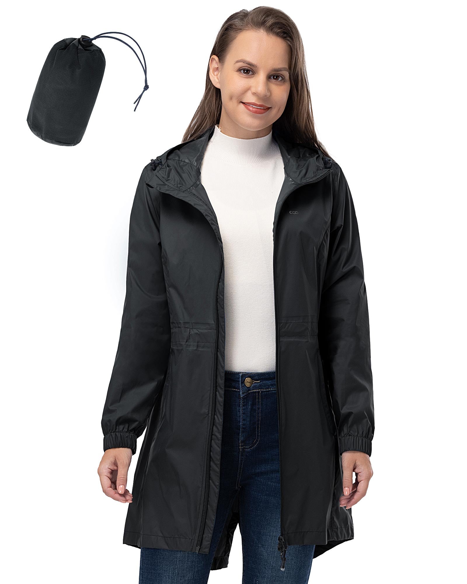 Women's Packable Long Rain Jacket with 2 Pockets: 0.55 lbs 3000mm W/P –  33,000ft