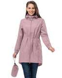 33,000ft Women's Long Rain Jackets with Hood Packable Waterproof Trench Coats Windbreaker