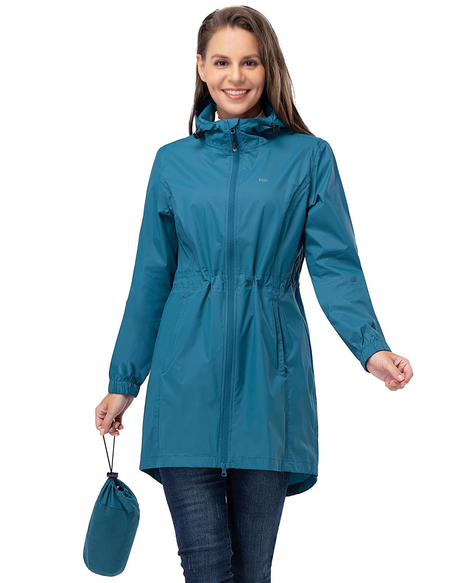 33,000ft Women's Long Rain Jackets with Hood Packable Waterproof Trench Coats Windbreaker