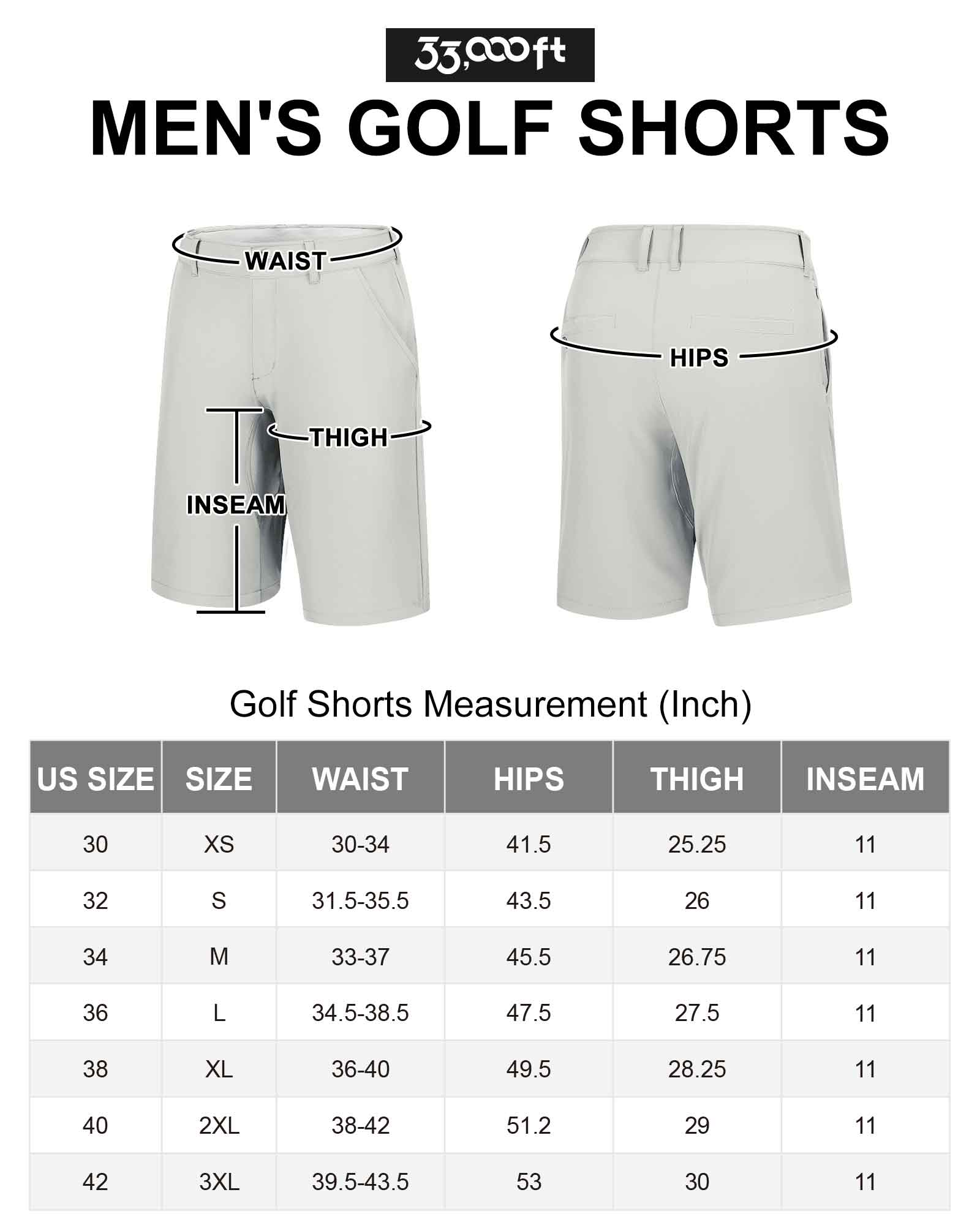Men's 11" Inseam Golf Shorts with 5 Pockets