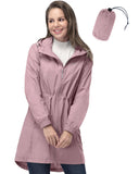 33,000ft Women's Long Rain Jackets with Hood Packable Waterproof Trench Coats Windbreaker