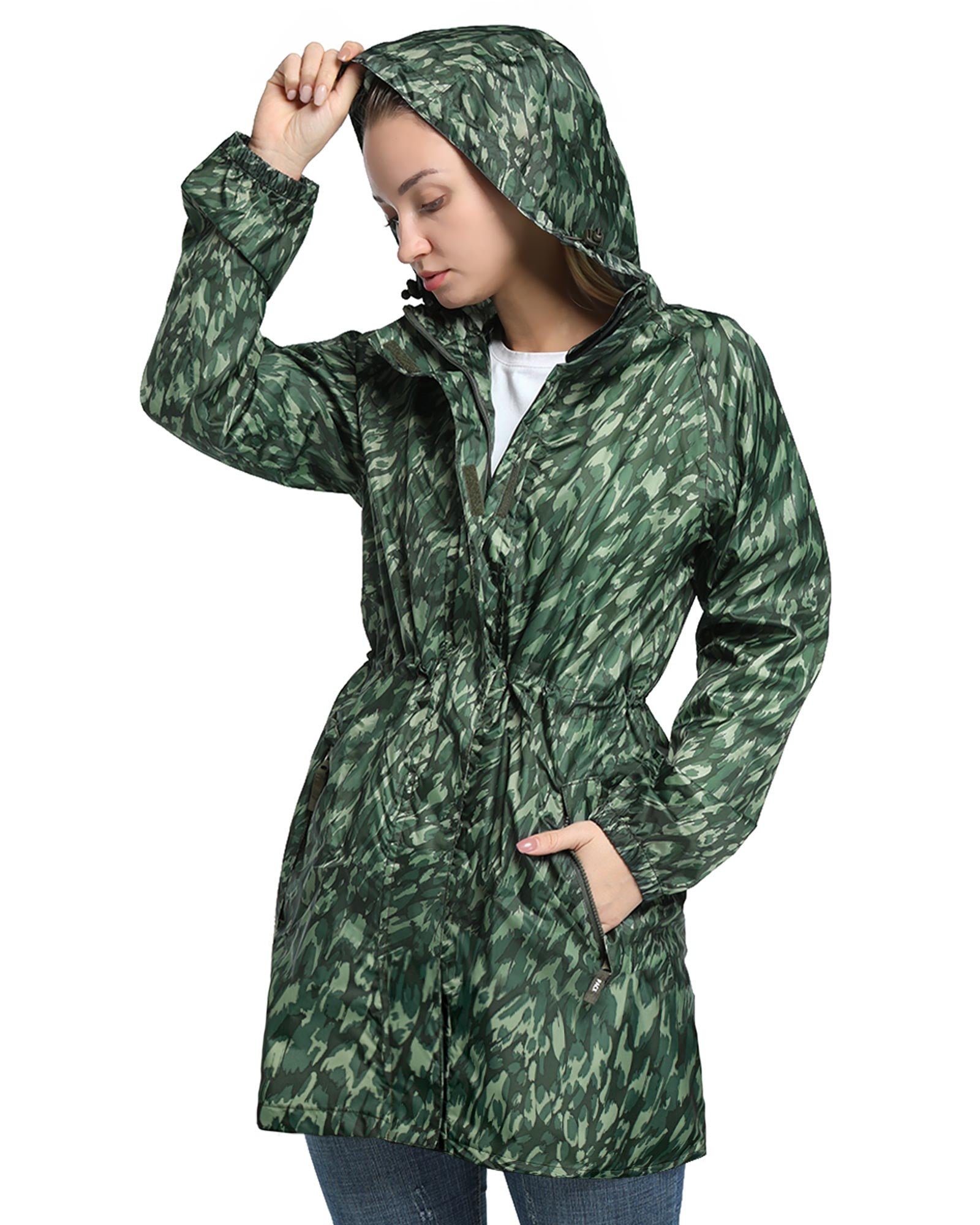 33,000ft Women's Long Rain Jackets with Hood Packable Waterproof Trench Coats Windbreaker
