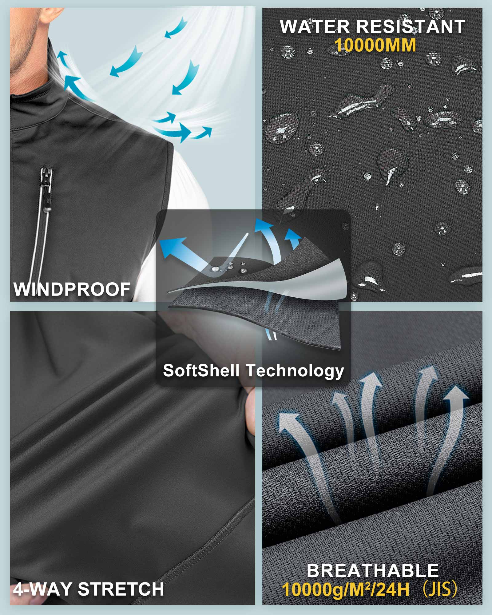 0.88lbs 10000mm Waterproof 10000 Level Breathable Men's Windproof Vest Outerwear with 6 Pockets Reoflective Design