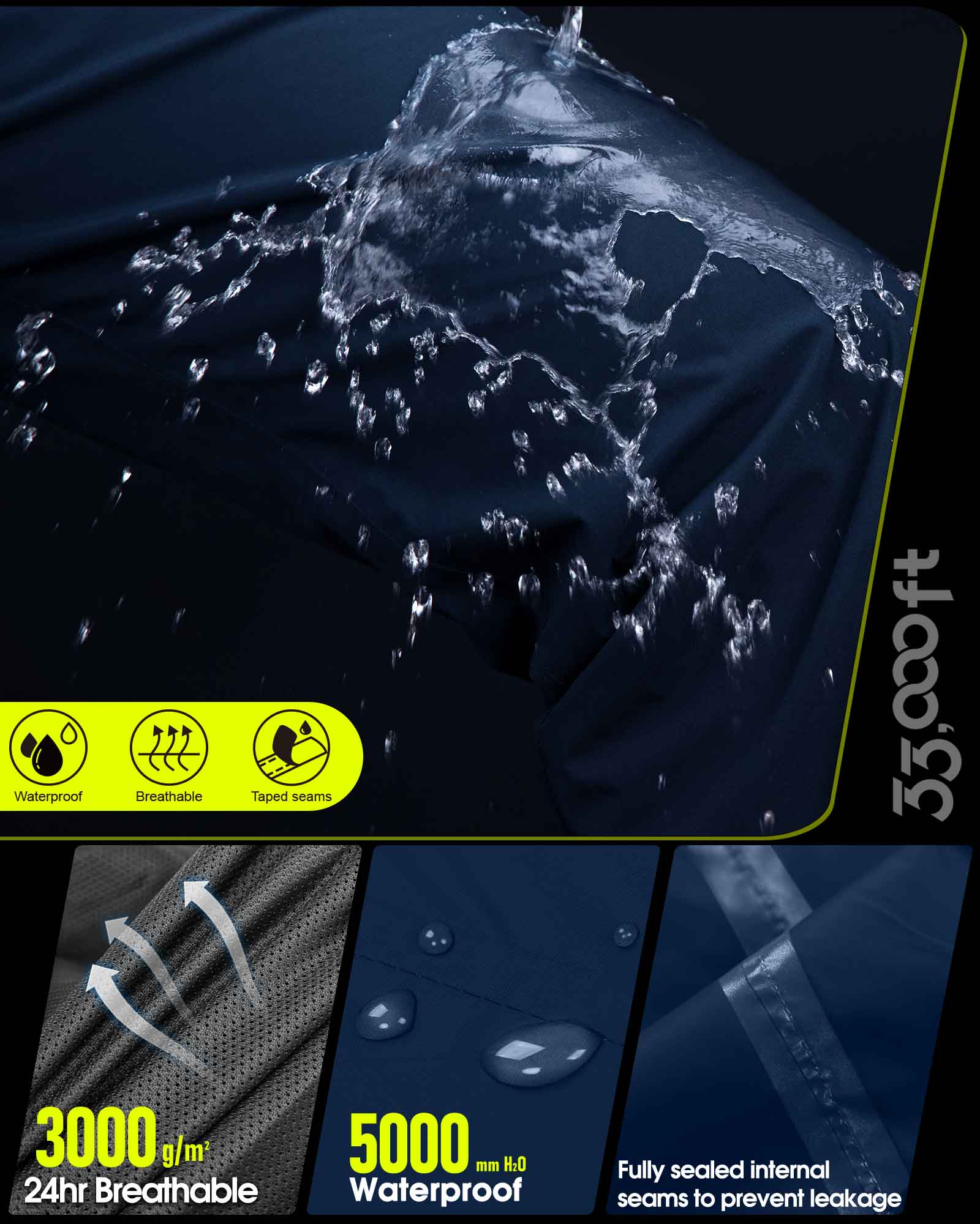 5000mm W/P Index 3000 Level Breathable Men's Rain Pant with 3 Pockets and Reflective Design