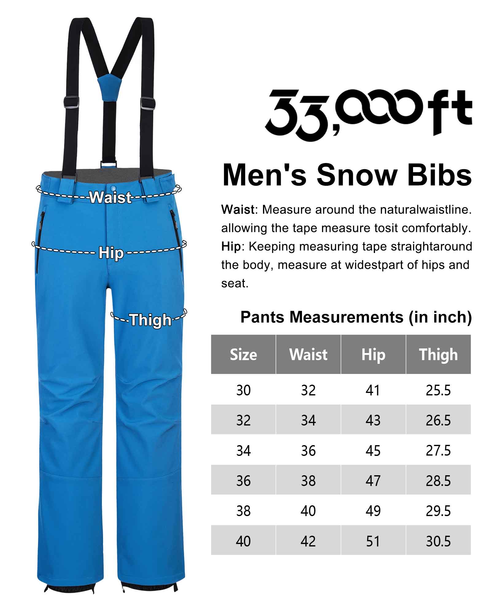 Men's Ski Bibs Waterproof Snow Pants Windproof Snowboarding Overalls Pants with Detachable Suspenders Black