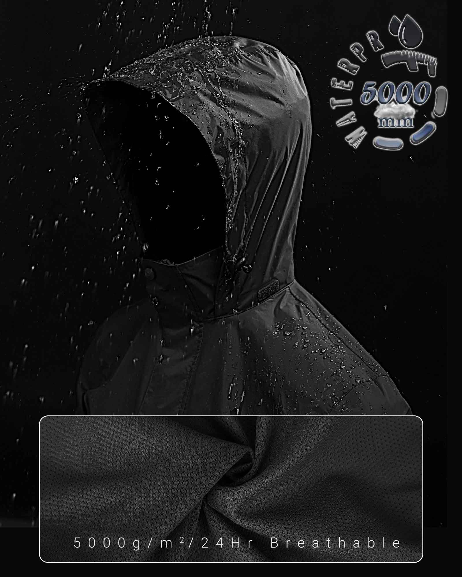 1.39 lbs 5000mm W/P Index 3000 Level Breathable Men's Packable Rain Suit with 5 Pockets and Reflective Design