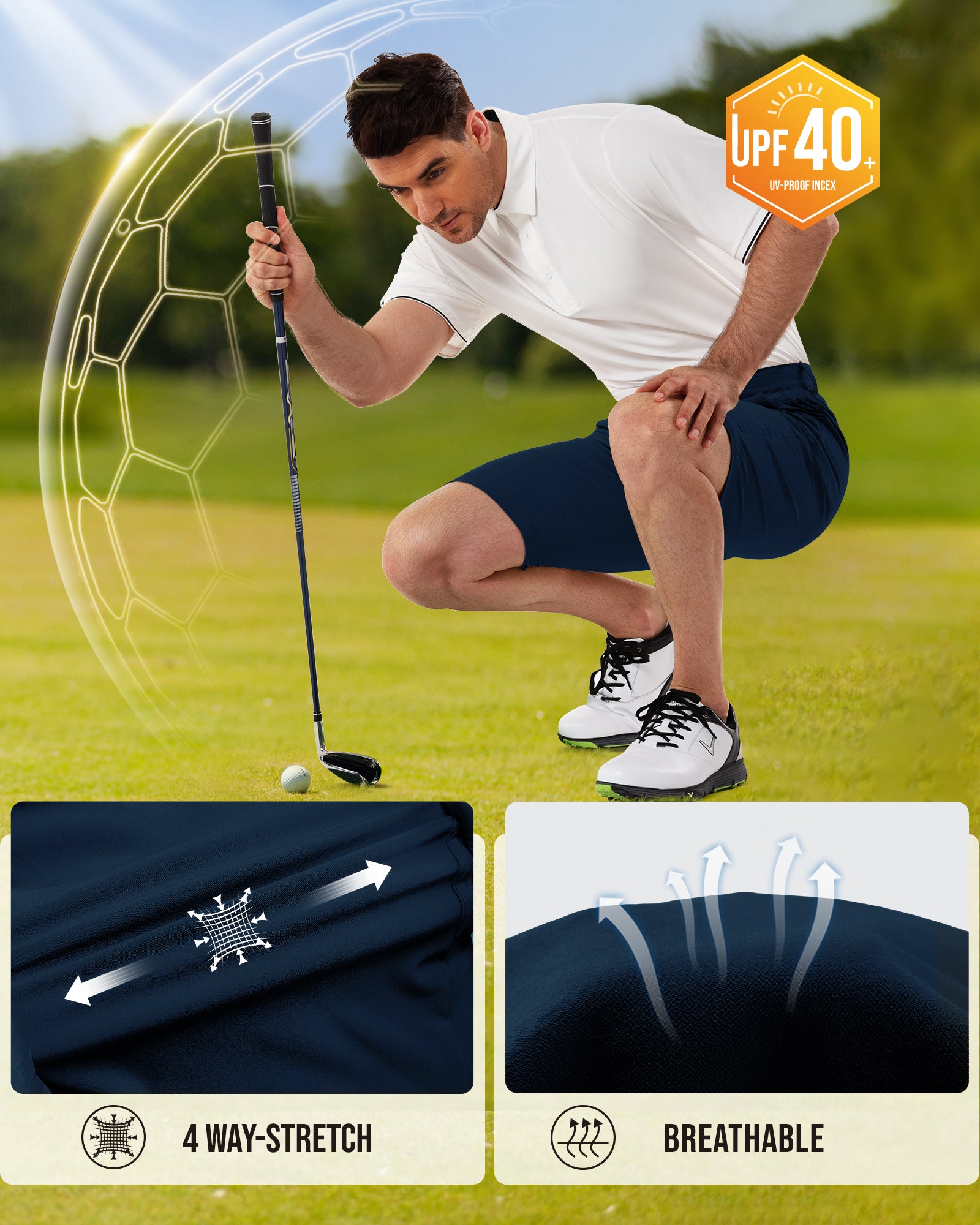 Men's 10" UPF 40+ Water-Resistant Golf Shorts with 5 Pockets