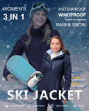 Women’s 3 in 1 Hooded Waterproof Coat Winter Ski Hiking Rain Jacket Softshell Fleece Lined Raincoat Windbreaker