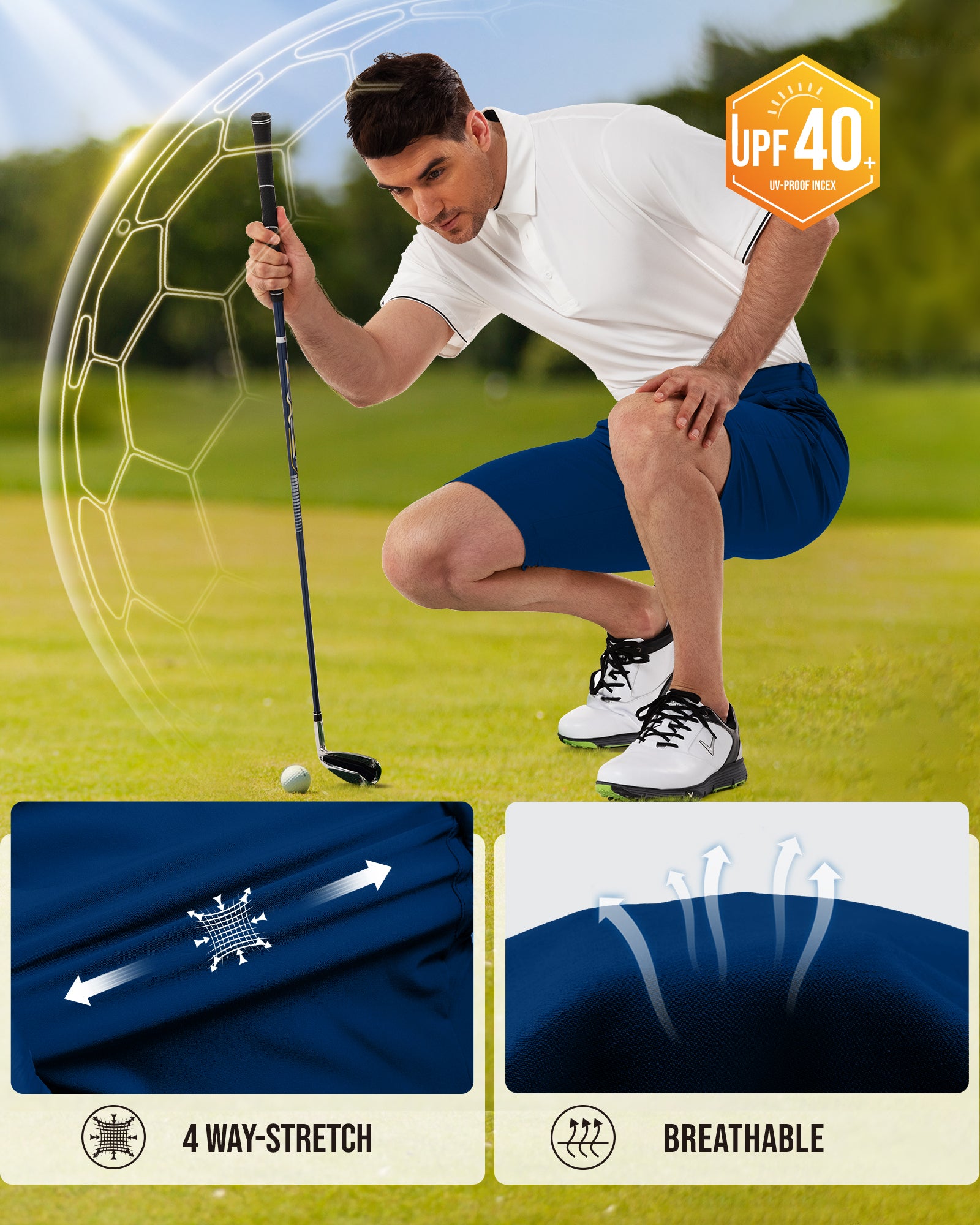 Men's 10" UPF 40+ Water-Resistant Golf Shorts with 5 Pockets