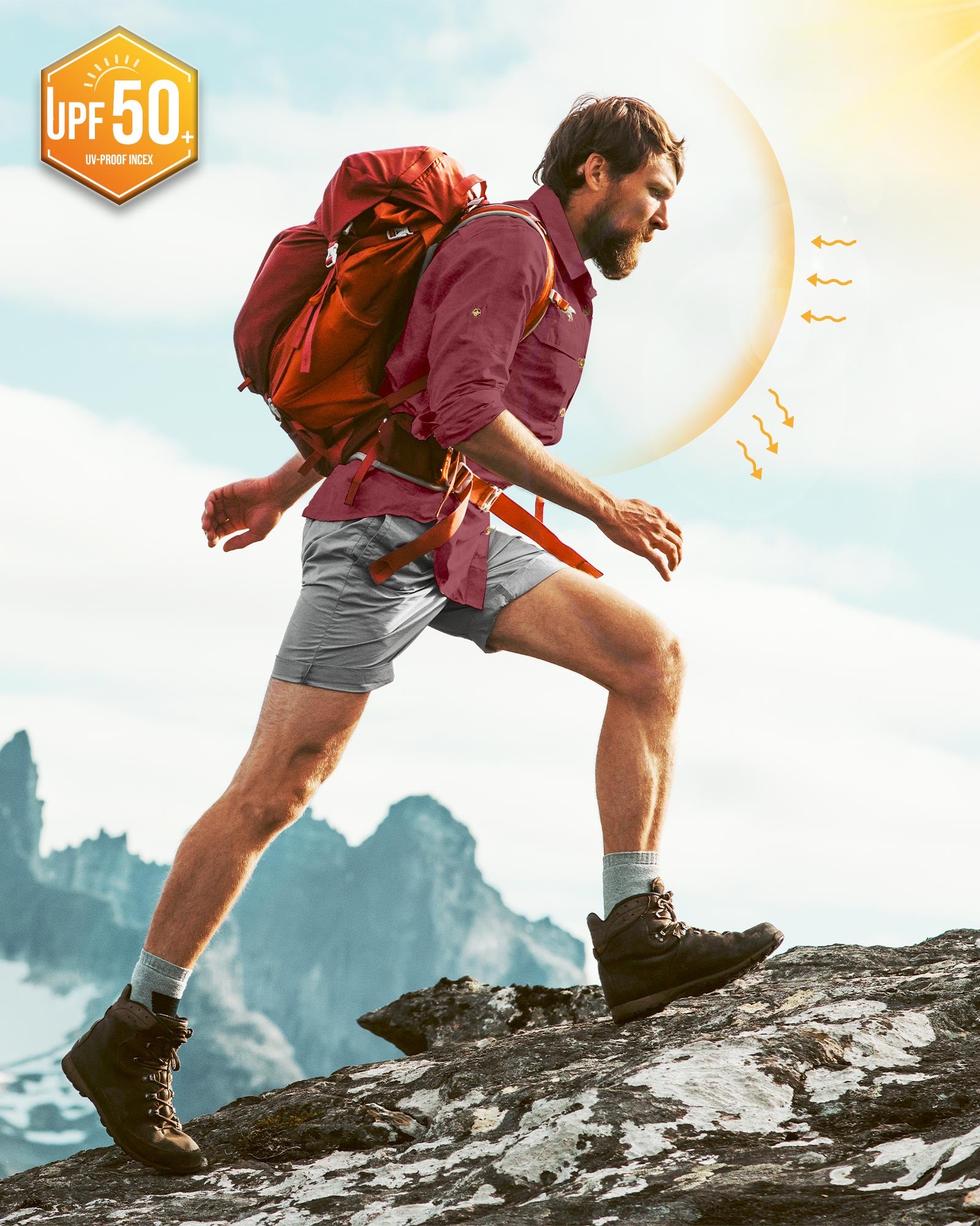 Men’s Long Sleeve UPF 50+ GEO® Air-Hole Dry Cooling Shirts with Outdoor Activity Designs