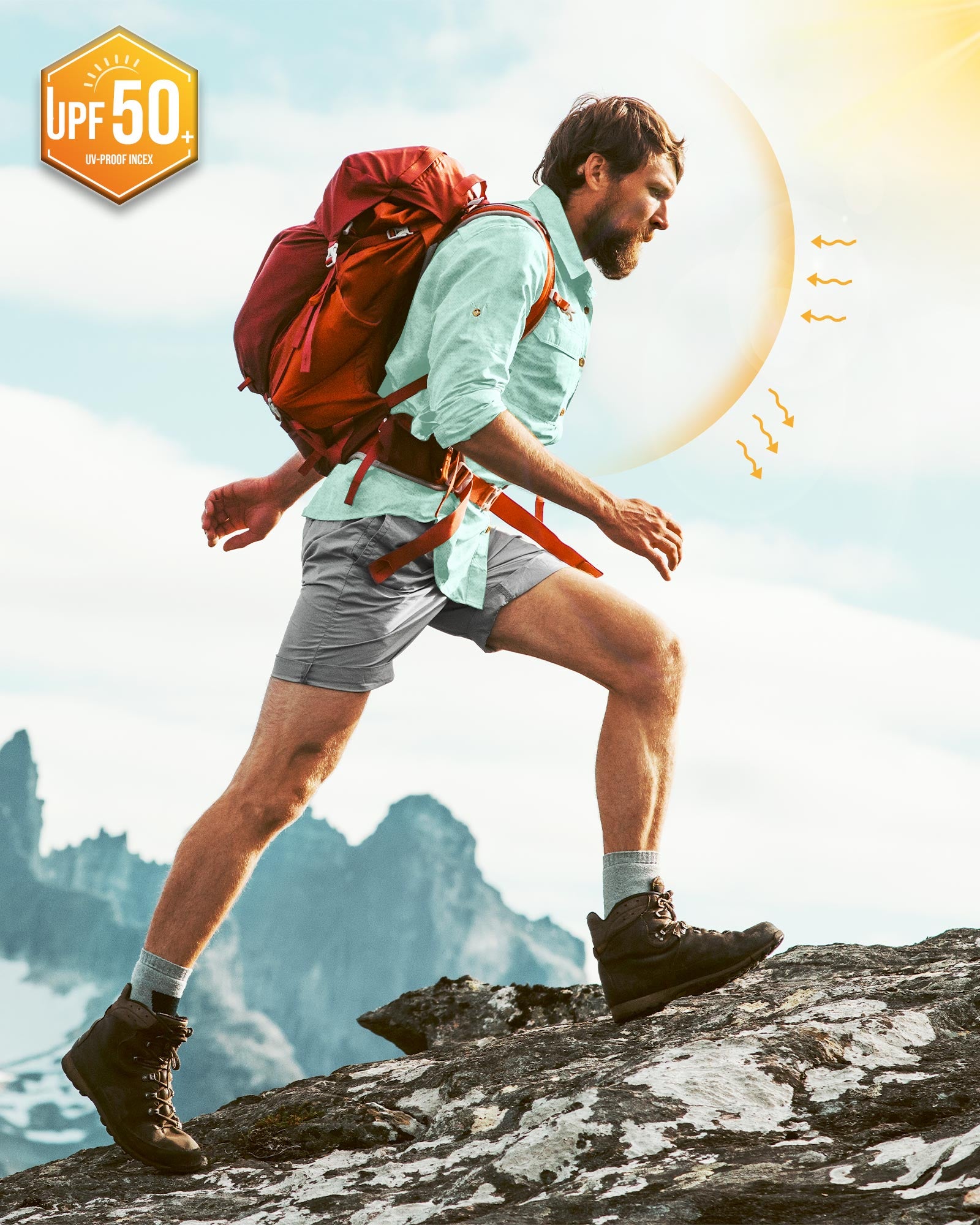 Men’s Long Sleeve UPF 50+ GEO® Air-Hole Dry Cooling Shirts with Outdoor Activity Designs