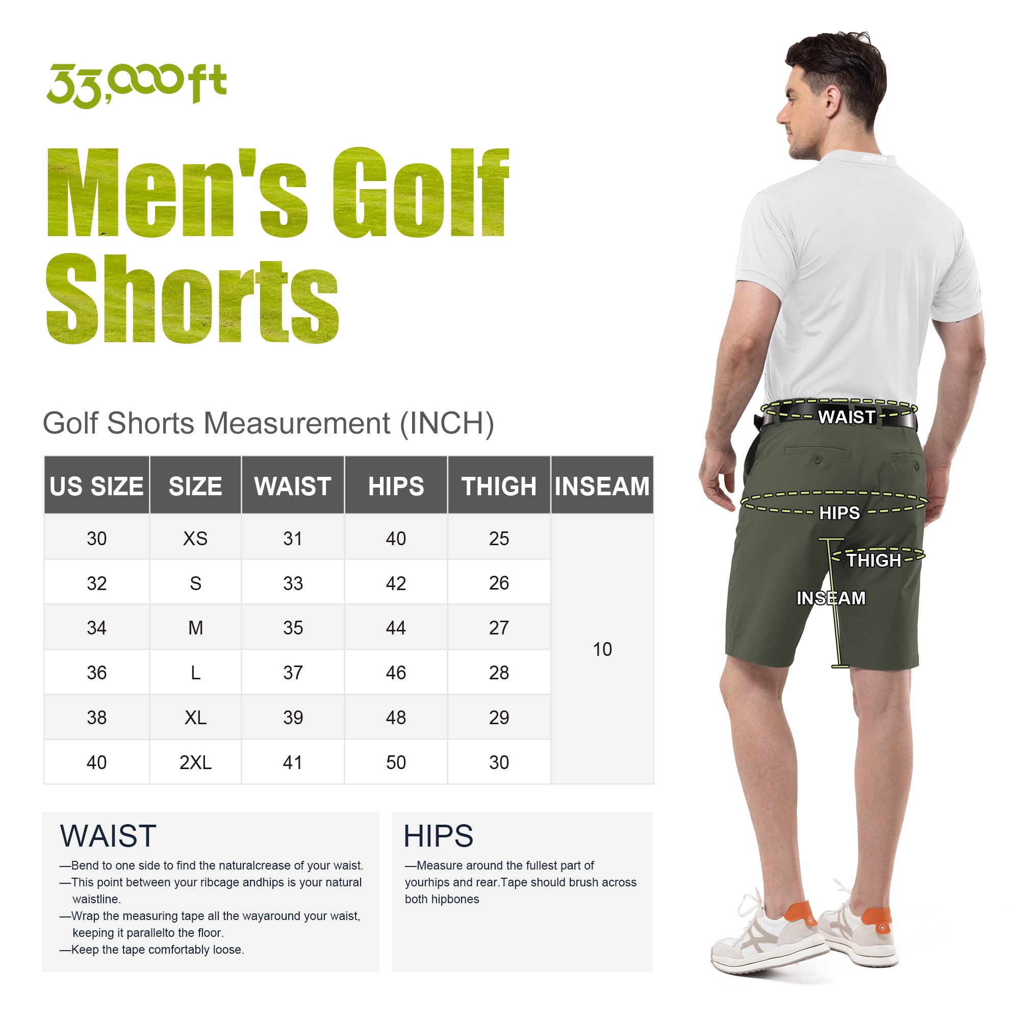 Men's 10" UPF 40+ Water-Resistant Golf Shorts with 5 Pockets