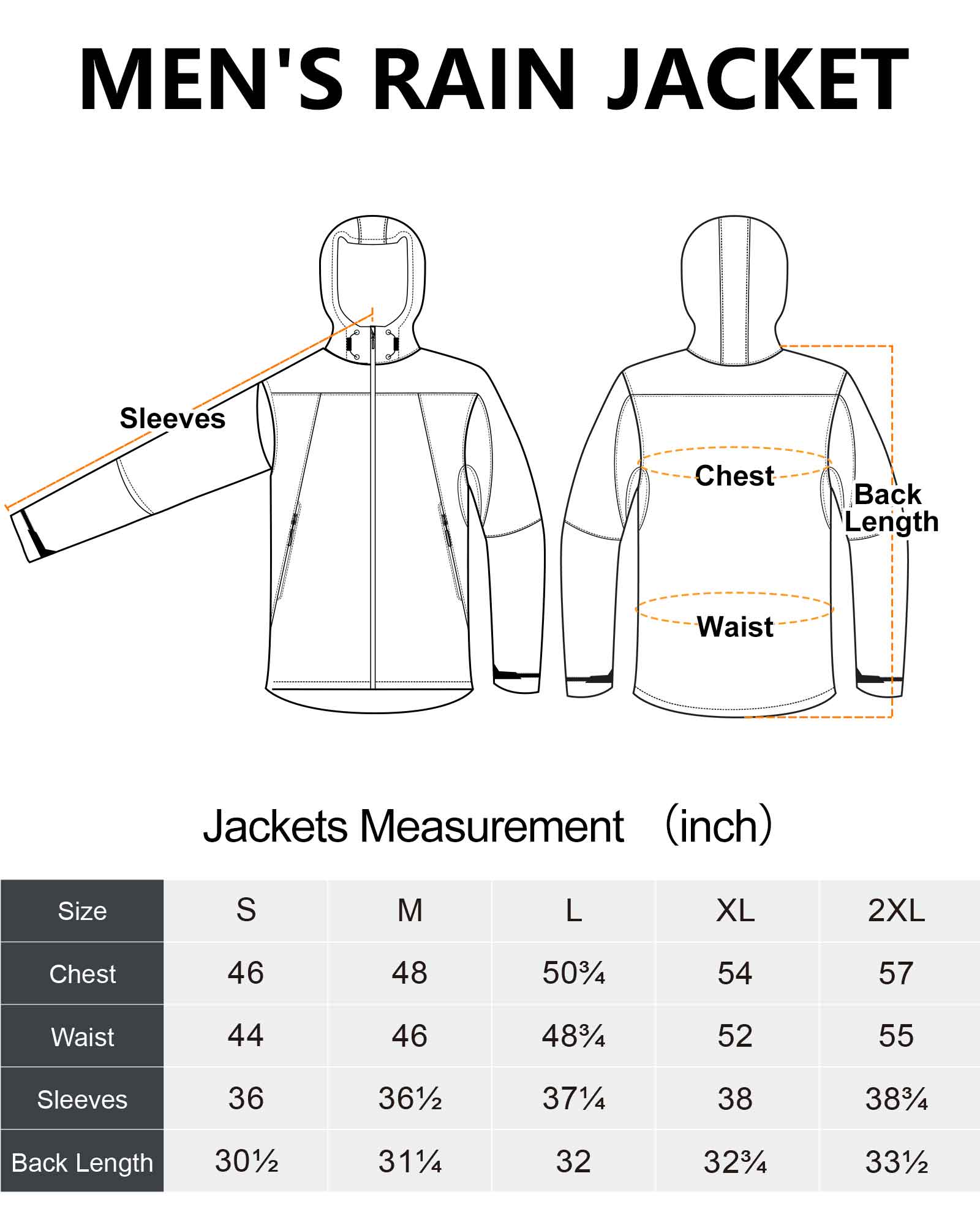 1.37 lbs 10000mm W/P Index 10000 Level Breathable Men's 3-Layer Rain Jacket with 5 Multi Pockets