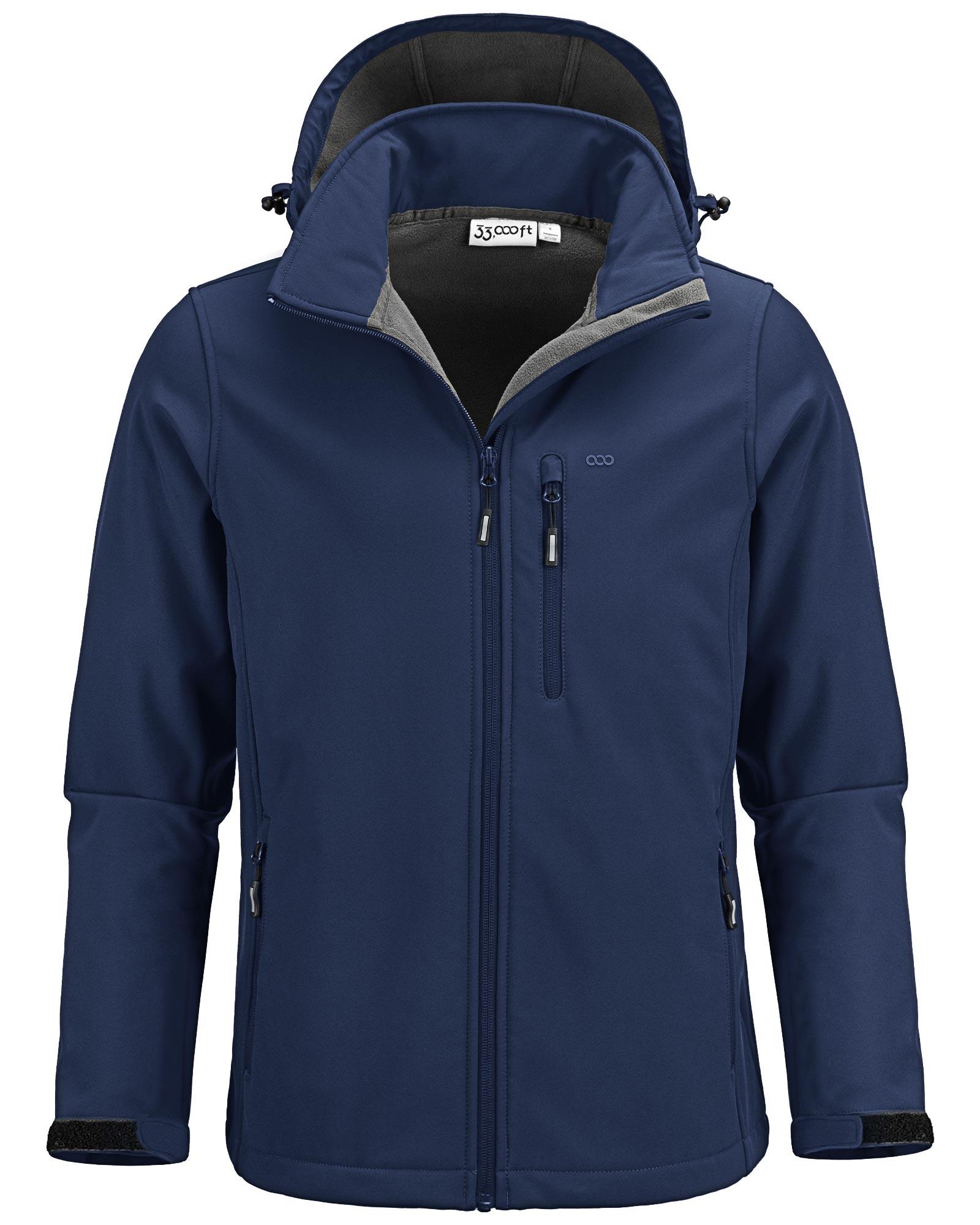 Men's Softshell Jacket with Hood Fleece Lined Windbreaker Lightweight Waterproof Jackets for Hiking - 33,000ft