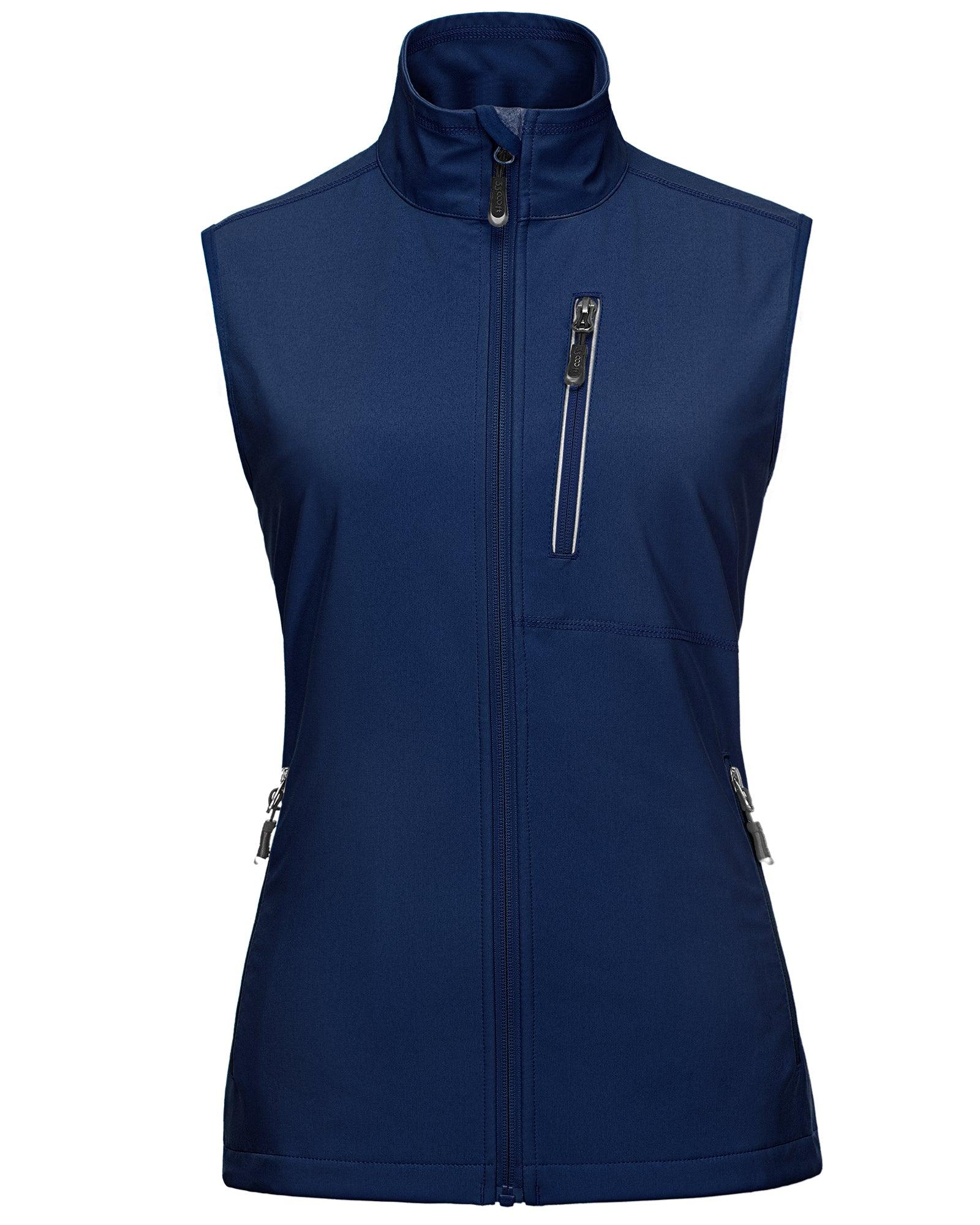 Women's Windproof Vest Outerwear with 6 Pockets/Reoflective Design: 0.77lbs/10000mm Waterproof/10000 Level Breathable 33,000ft