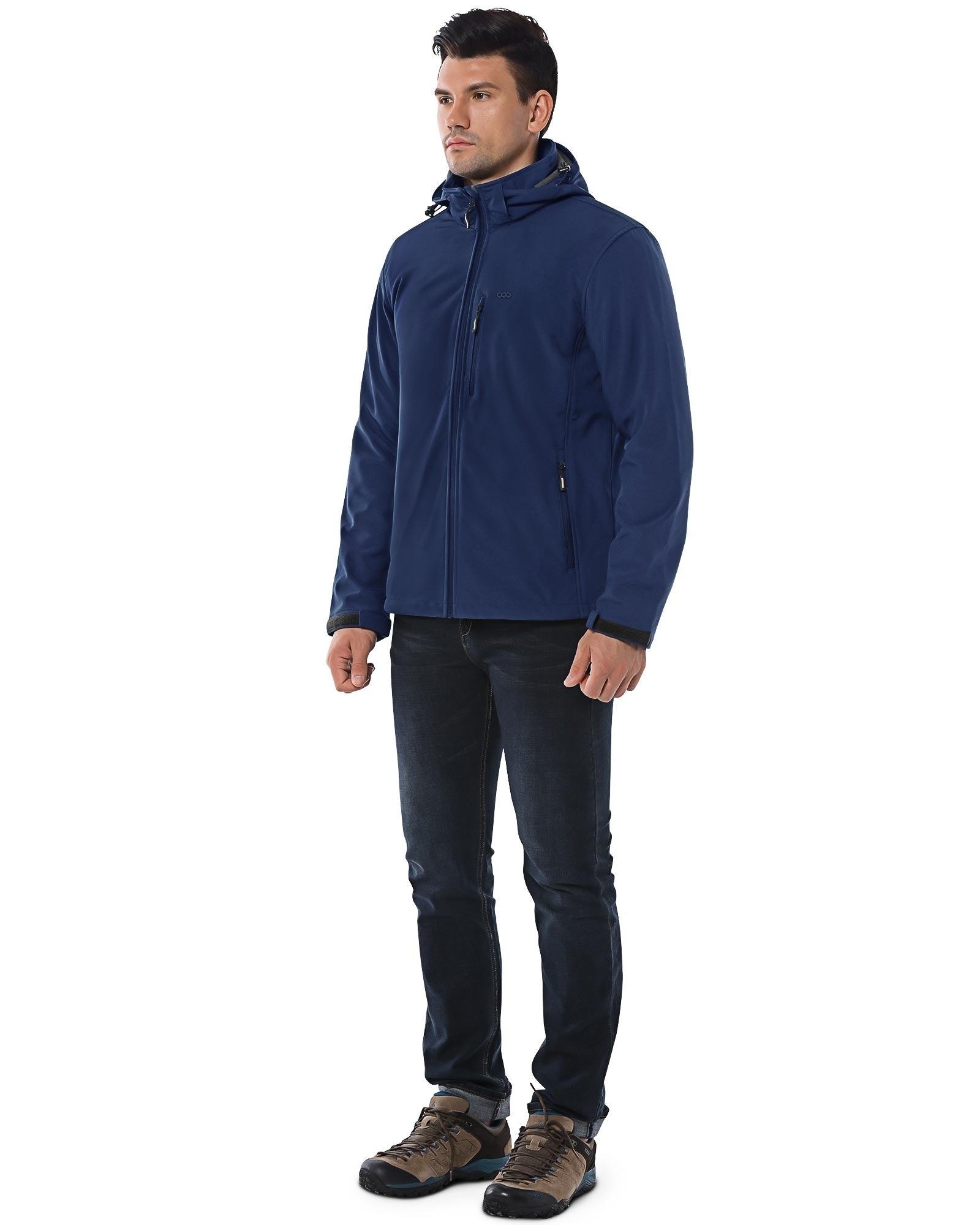 Men's Softshell Jacket with Hood Fleece Lined Windbreaker Lightweight Waterproof Jackets for Hiking - 33,000ft