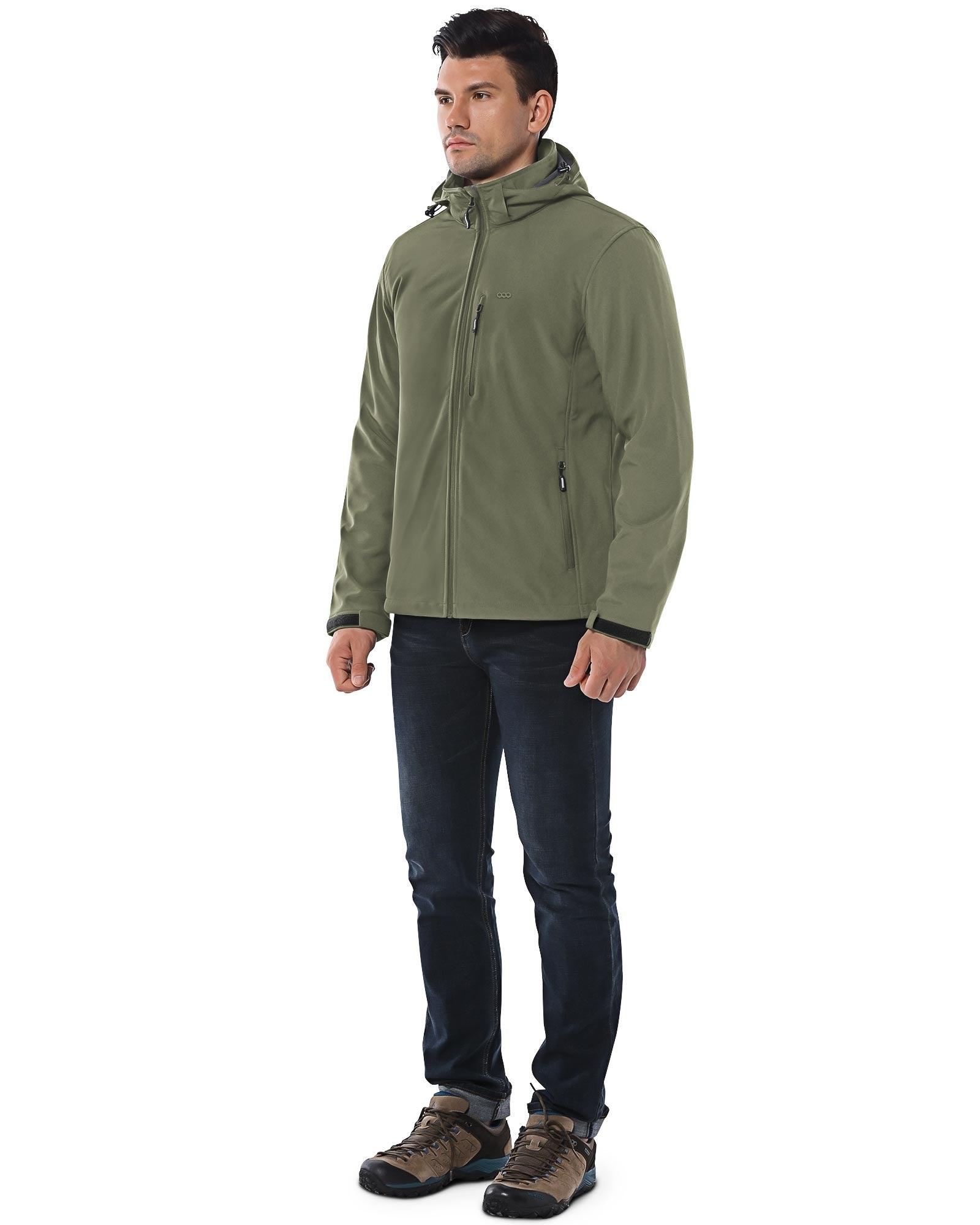 Men's Softshell Jacket with Hood Fleece Lined Windbreaker Lightweight Waterproof Jackets for Hiking - 33,000ft