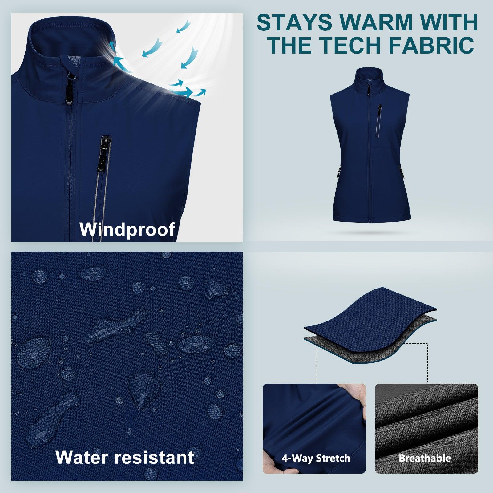 Women's Windproof Vest Outerwear with 6 Pockets/Reoflective Design: 0.77lbs/10000mm Waterproof/10000 Level Breathable 33,000ft