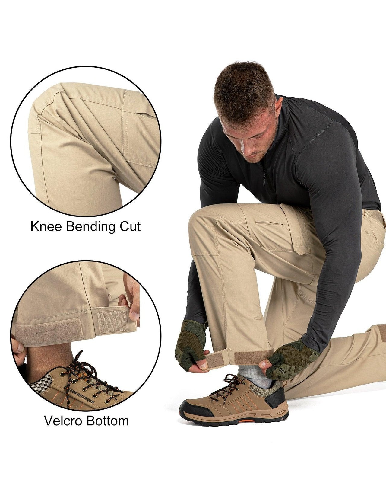 Men's Tactical Pants, Water-Resistant Ripstop Cargo Pants, Lightweight Hiking Work Pants, Outdoor Apparel Black 33,000ft