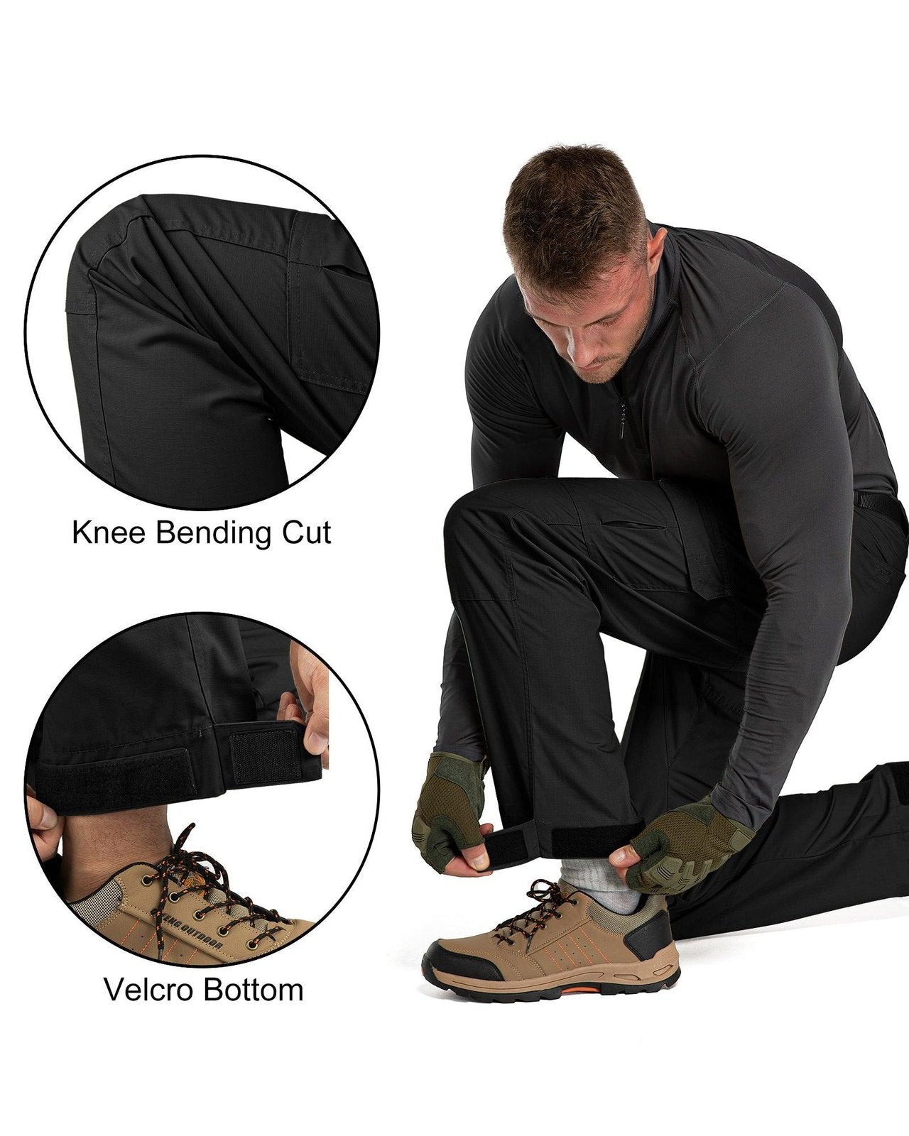 Men's Tactical Pants, Water-Resistant Ripstop Cargo Pants, Lightweight Hiking Work Pants, Outdoor Apparel Black 33,000ft