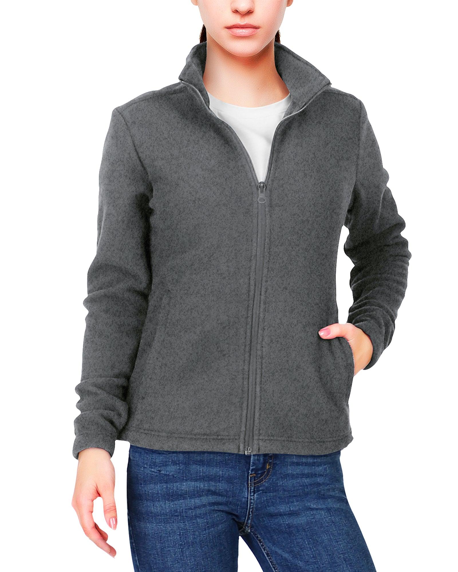 Women's Zip Up Fleece Jacket, Long Sleeve Warm Soft Polar Lightweight Coat with Pockets for Winter 33,000ft
