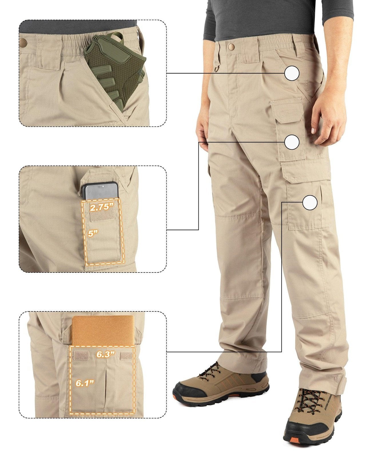 Men's Tactical Pants, Water-Resistant Ripstop Cargo Pants, Lightweight Hiking Work Pants, Outdoor Apparel Black 33,000ft