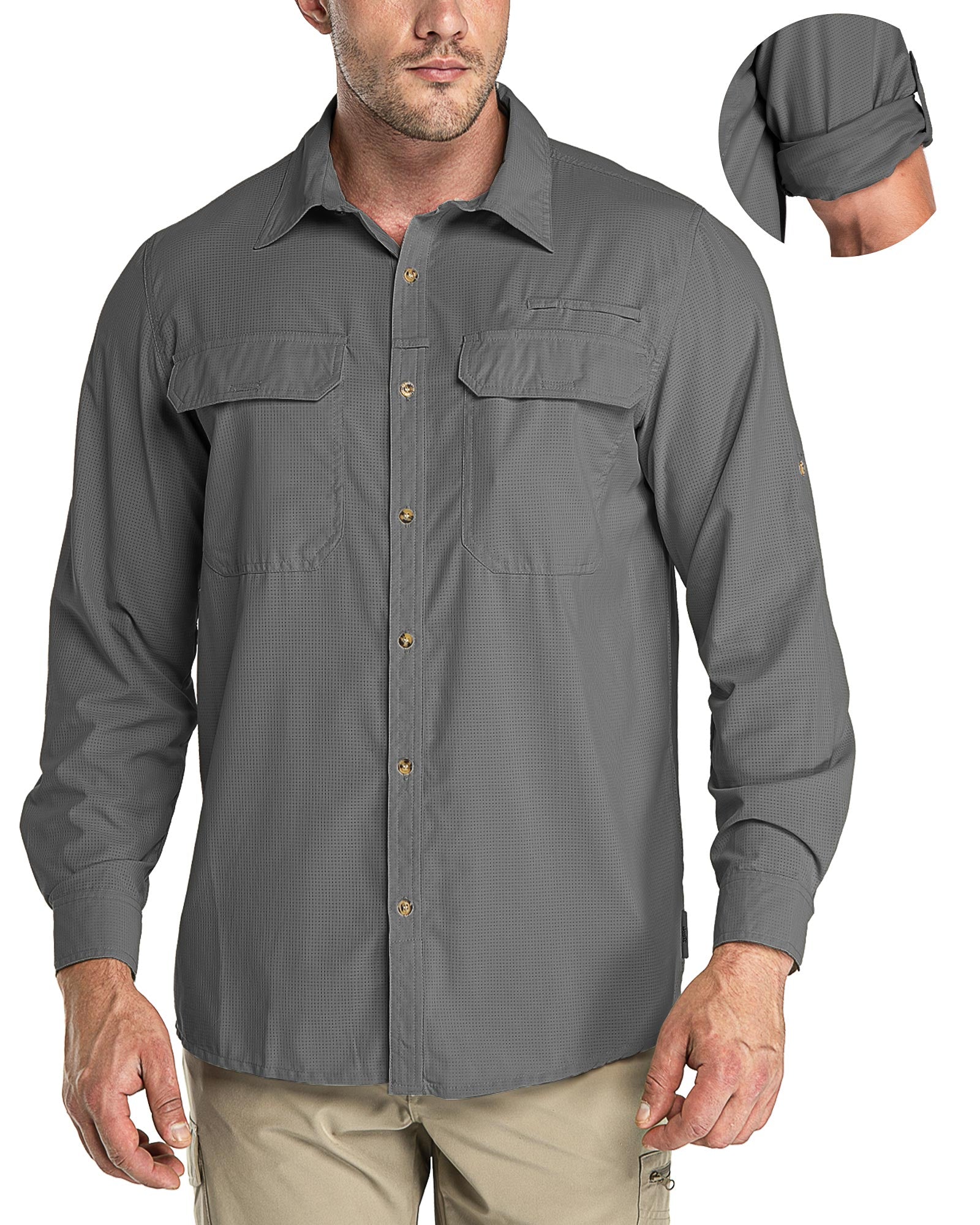  Mens UPF 50+ UV Sun Protection SPF Hiking Shirt Long Sleeve  Lightweight Quick Dry For Safari Travel Fishing