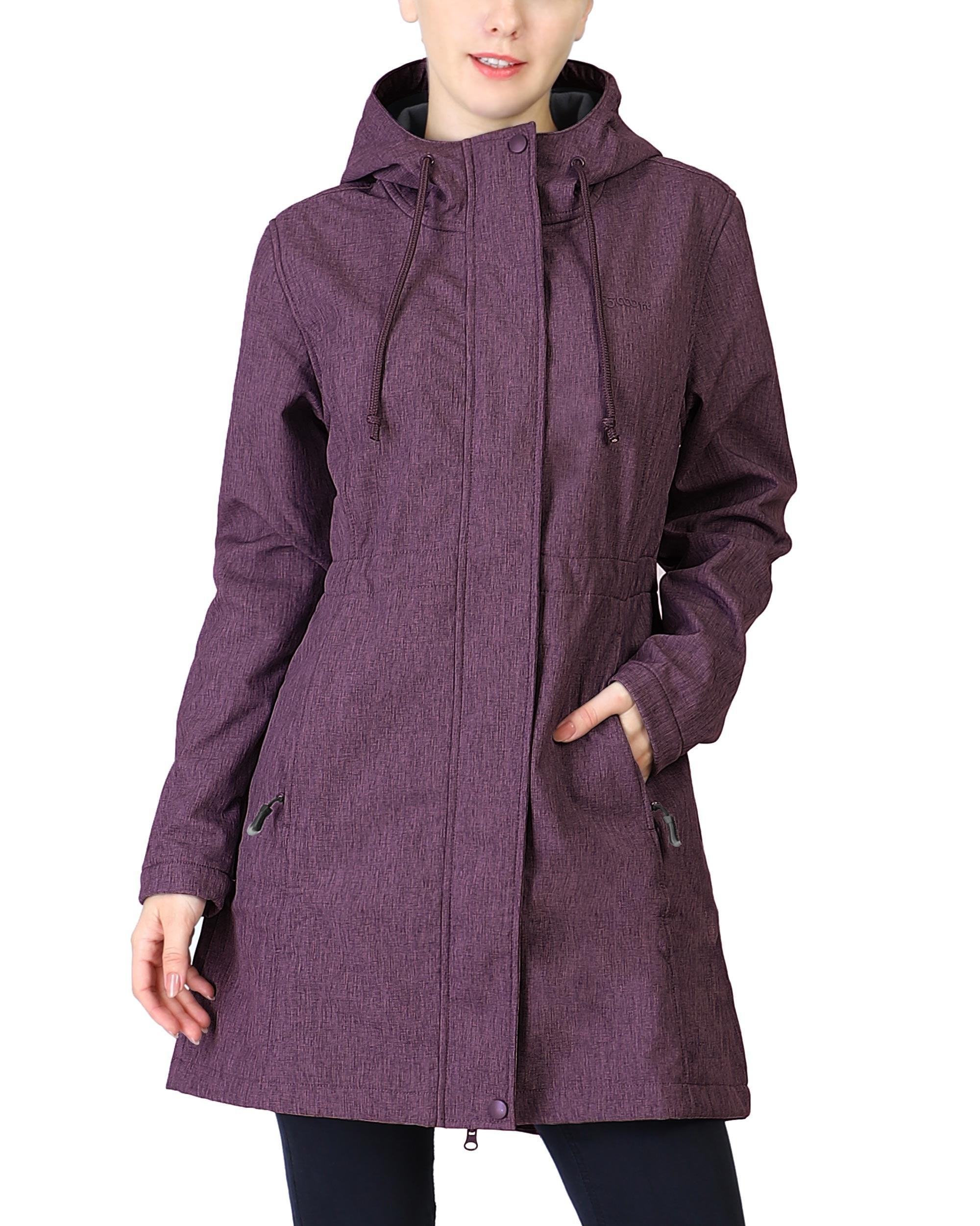 Women's Softshell Long Jacket with Hood Fleece Lined: 8000mm W/P index 1000 Level Breathable - 33,000ft