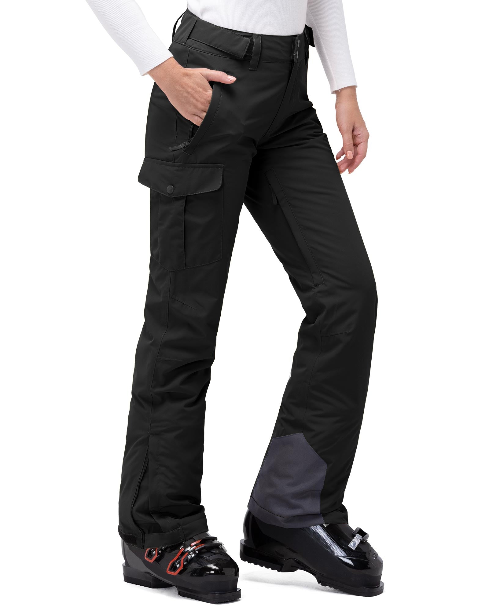 33,000ft Women's Insulated Snow Pants, Waterproof Snowboard Ski Pants with Boot Gaiters Black