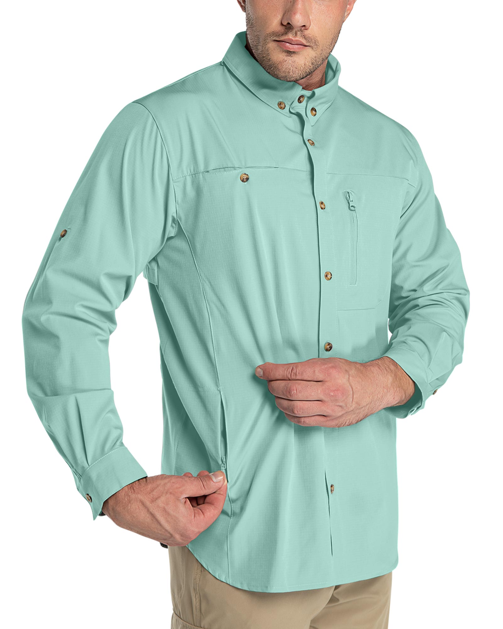  Men's Sun Protection Fishing Shirts Long Sleeve Travel Work  Shirts for Men UPF50+ Button Down Shirts with Zipper Pockets(Arona Small) :  Clothing, Shoes & Jewelry