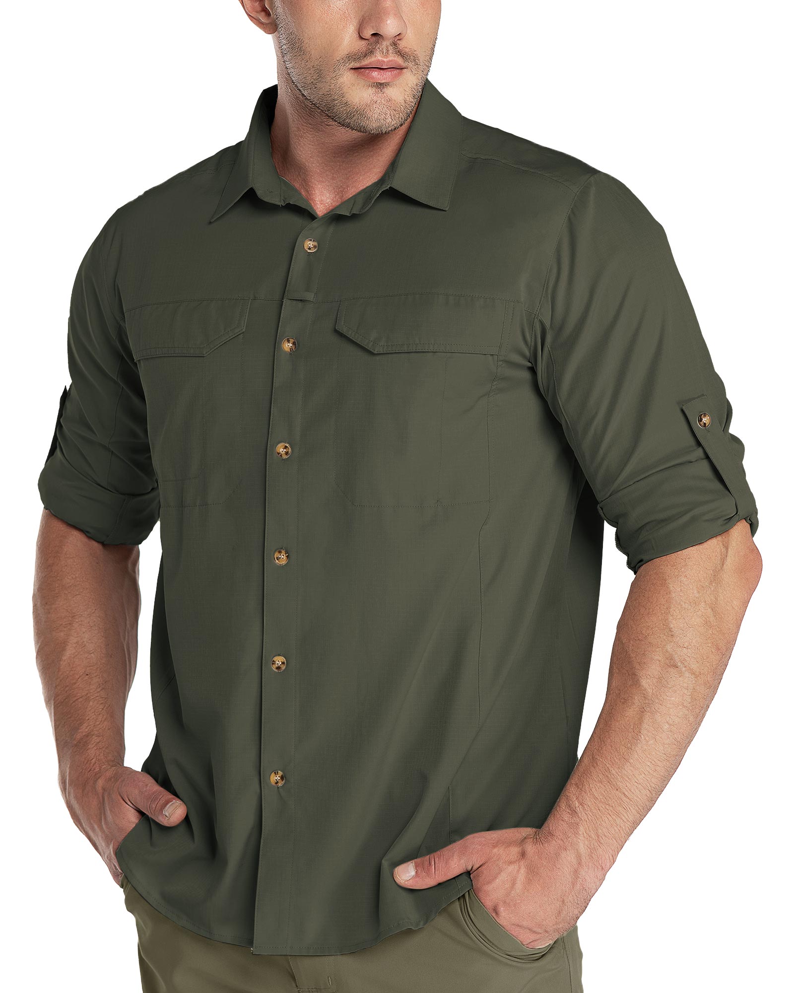 Men's UPF 50+ Breathable Mesh Lined Vents Adjustable Sleeve Shirt