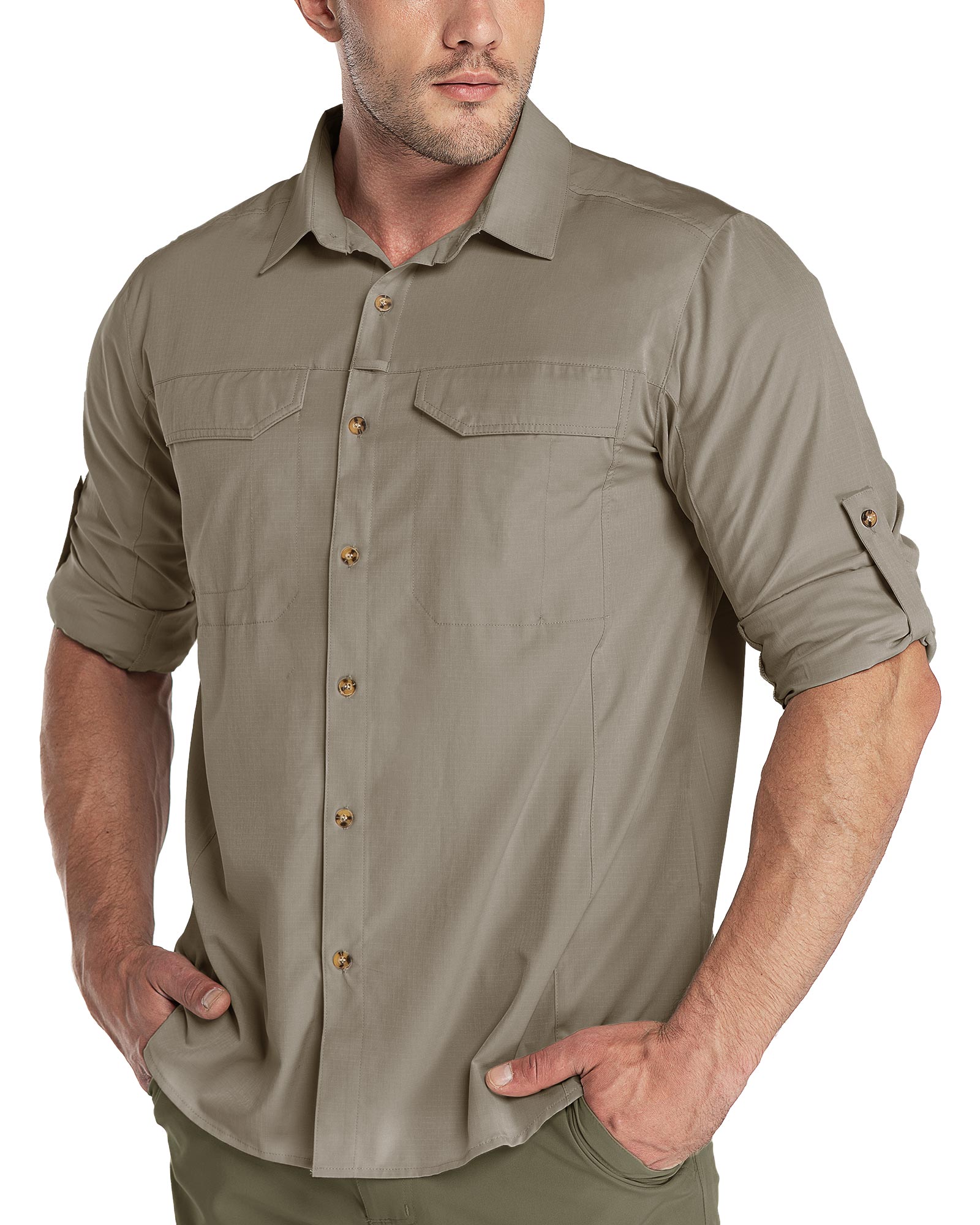 Men's UPF 50+ Breathable Mesh Lined Vents Adjustable Sleeve Shirt