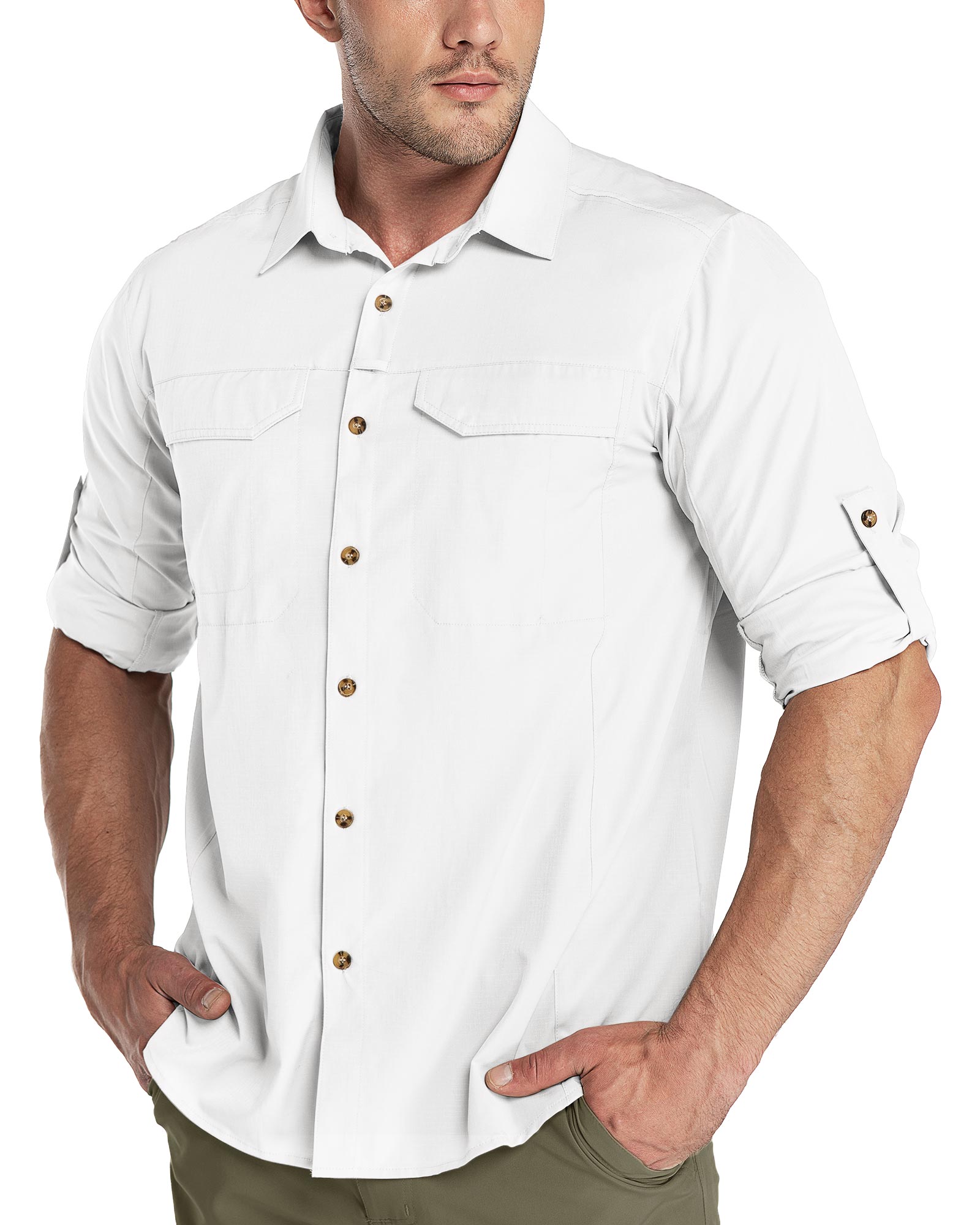 Men's UPF 50+ Breathable Mesh Lined Vents Adjustable Sleeve Shirt