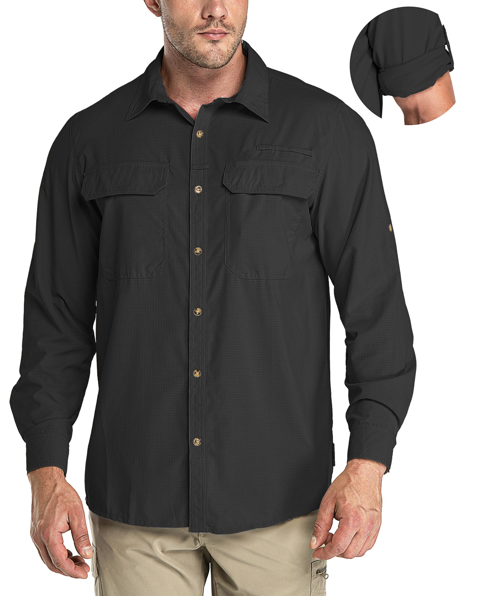 Men's Long Sleeve UPF 50+ GEO® Air-Hole Dry Cooling Shirts with