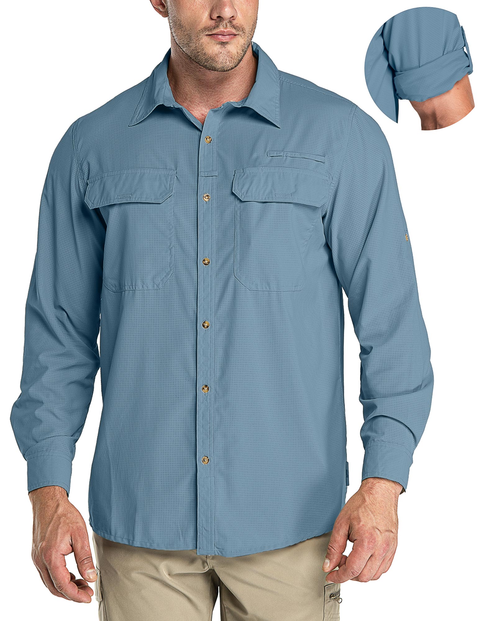 Men’s Long Sleeve UPF 50+ GEO® Air-Hole Dry Cooling Shirts with Outdoor Activity Designs