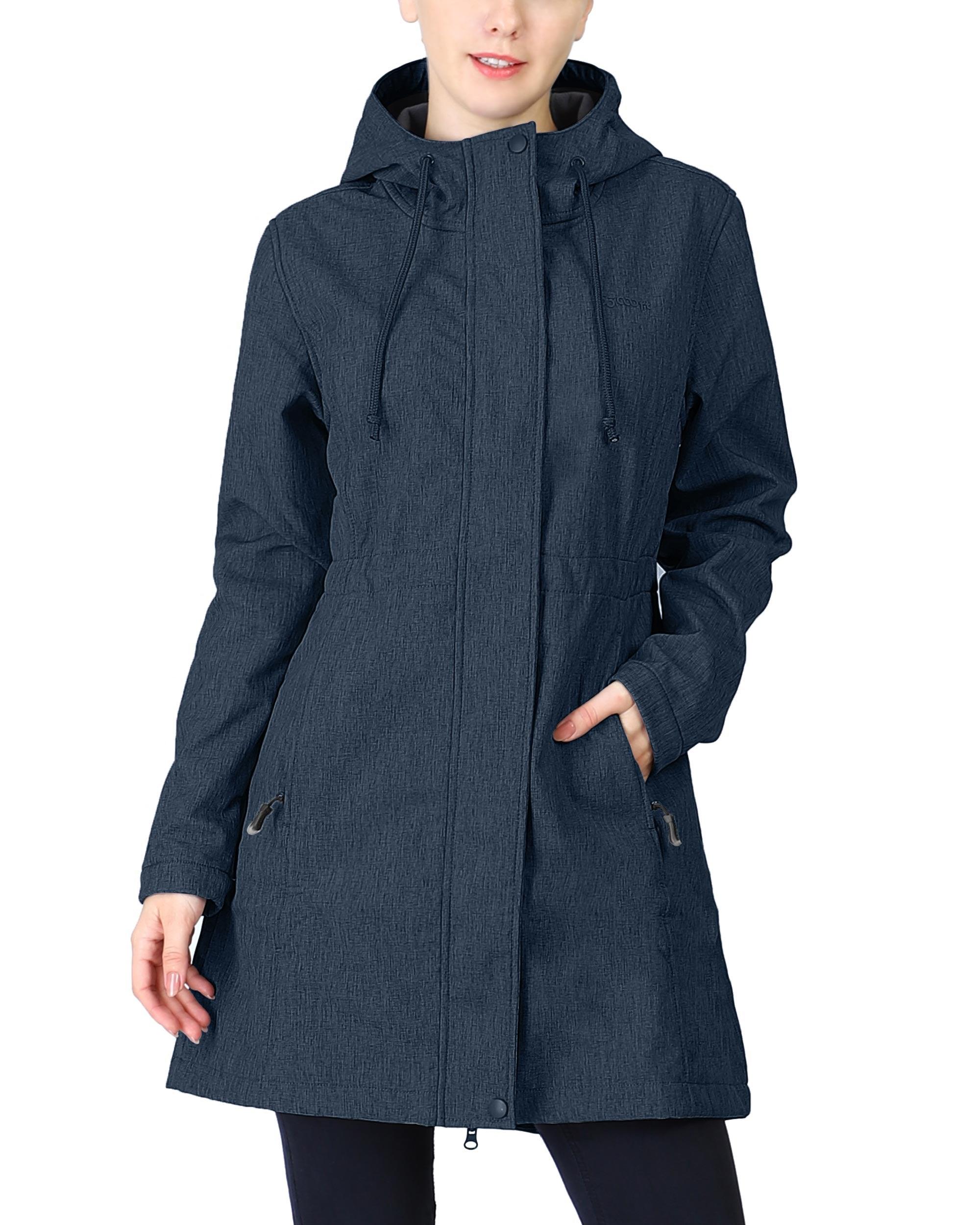 Women's Softshell Long Jacket with Hood Fleece Lined: 8000mm W/P index 1000 Level Breathable - 33,000ft