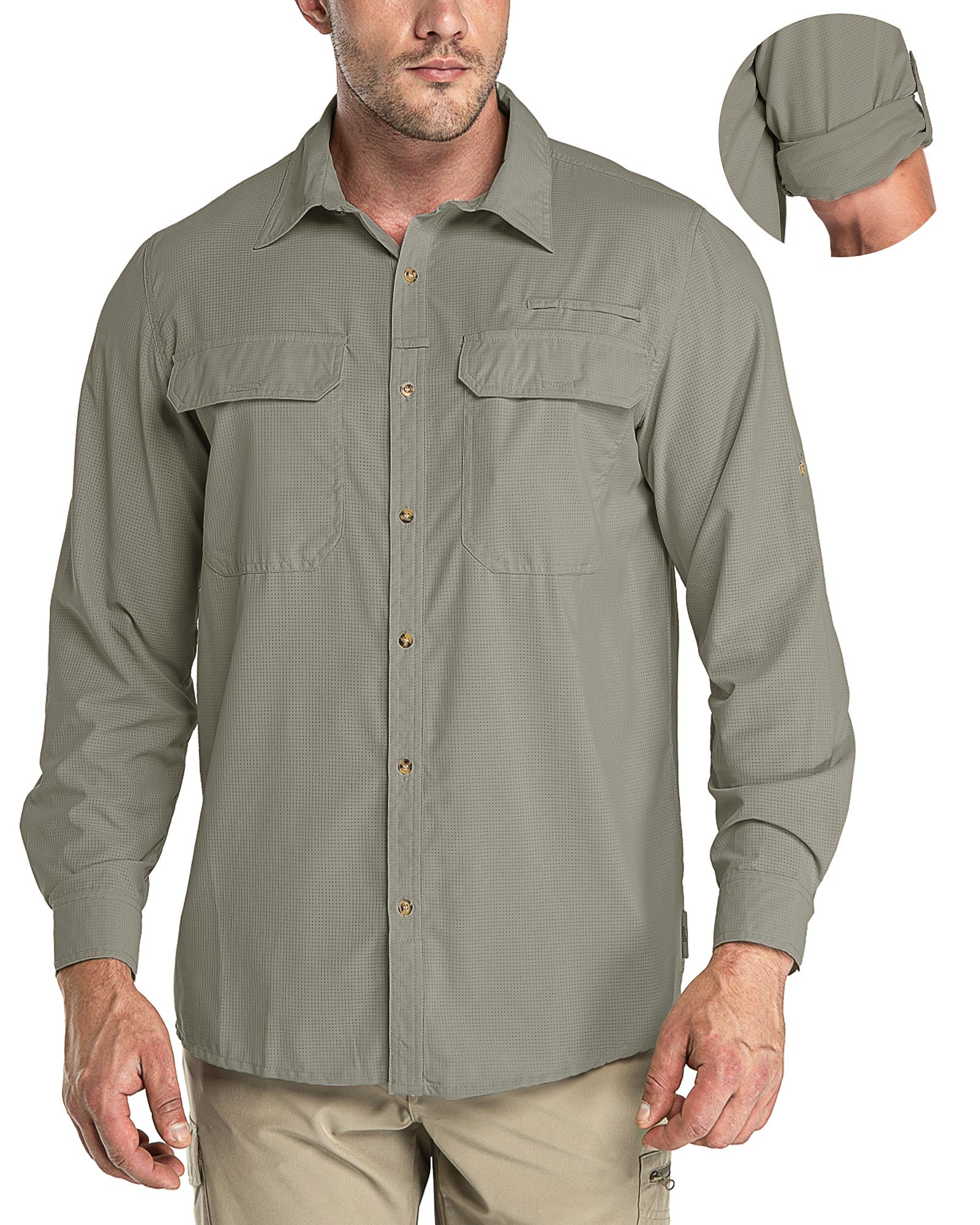 Men's Long Sleeve Sun Protection Shirt UPF 50+ UV Quick Dry Cooling Fishing  Shirts for Travel Safari 