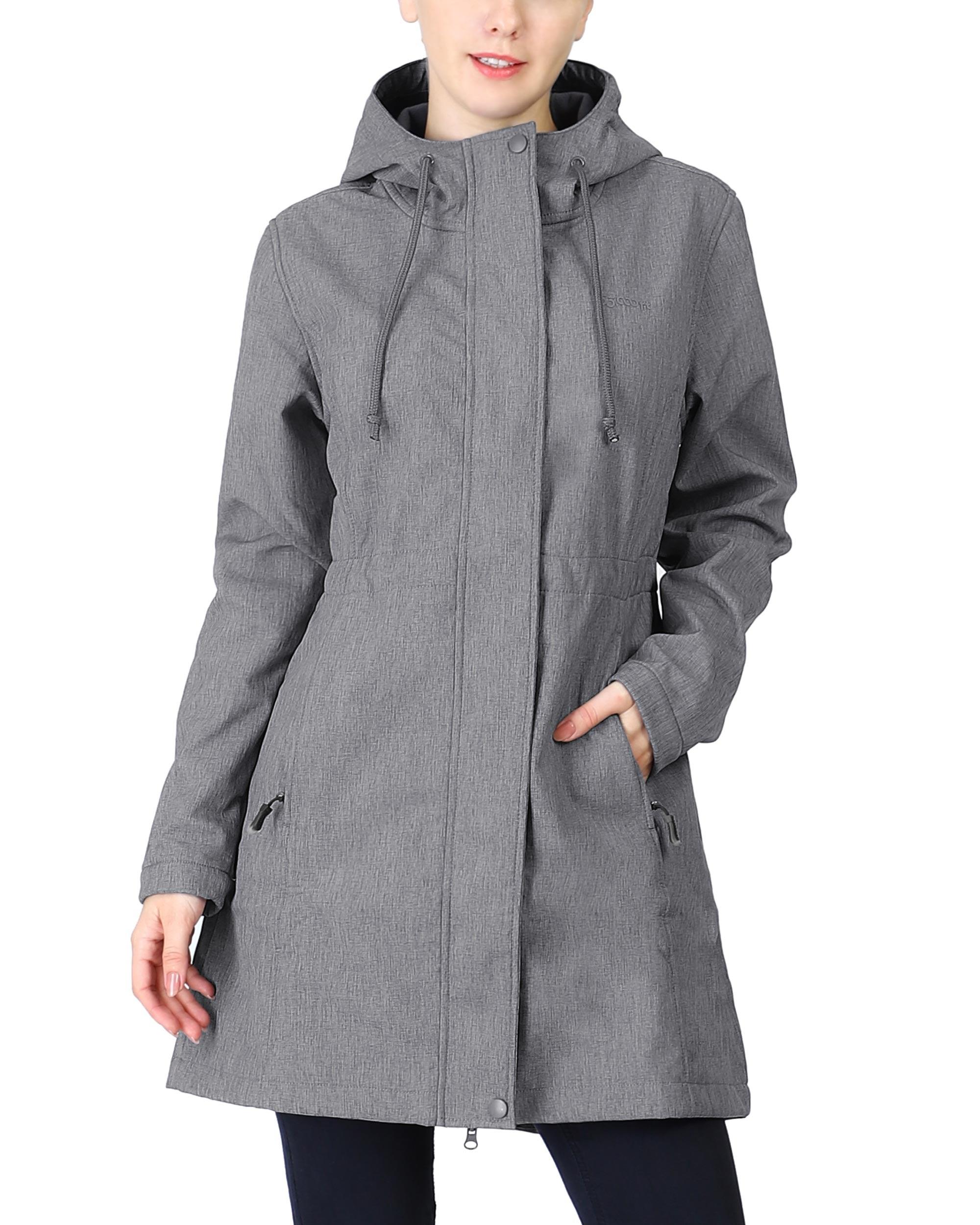 Women's Softshell Long Jacket with Hood Fleece Lined: 8000mm W/P index 1000 Level Breathable - 33,000ft