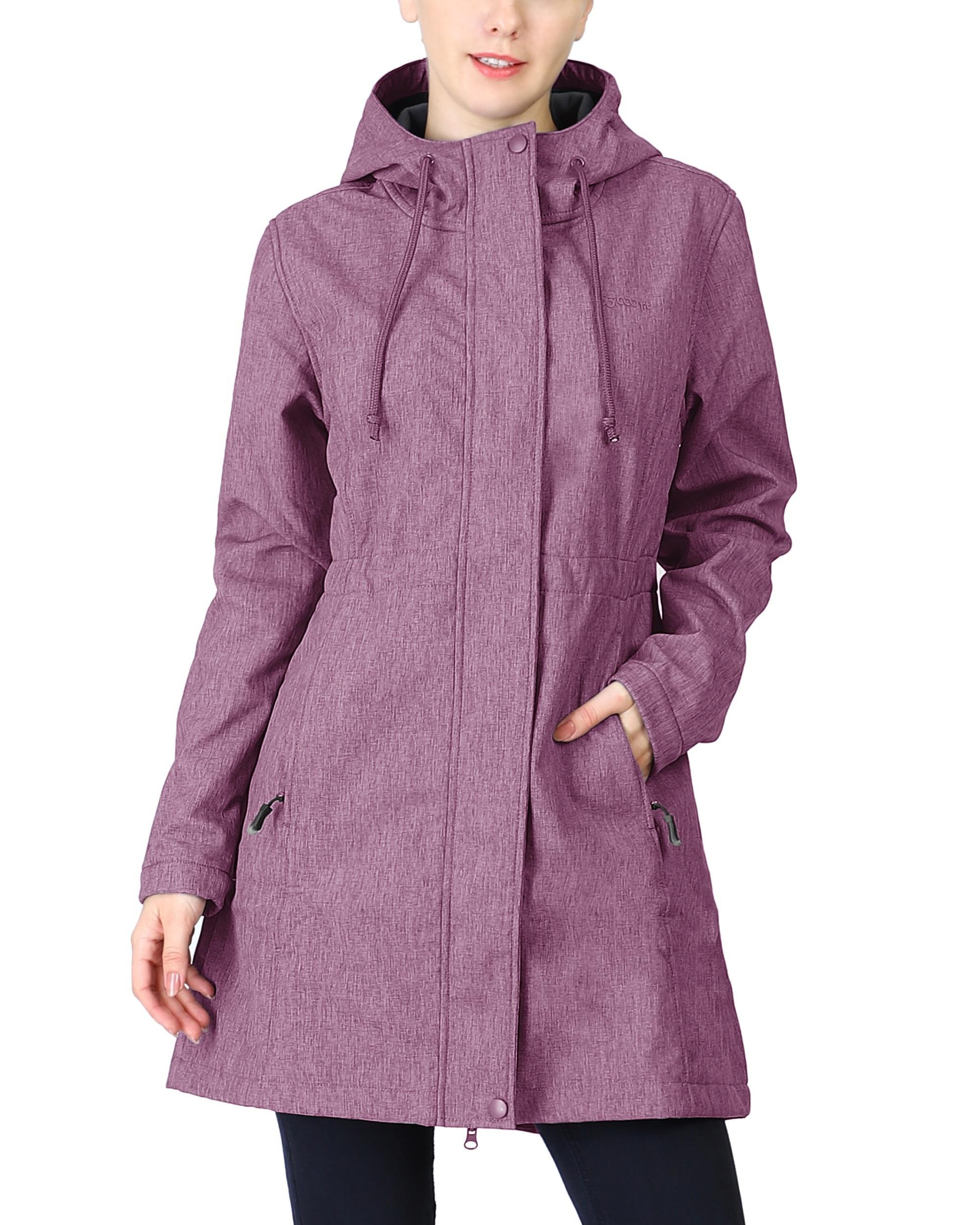 Women's Softshell Long Jacket with Hood Fleece Lined: 8000mm W/P index 1000 Level Breathable - 33,000ft