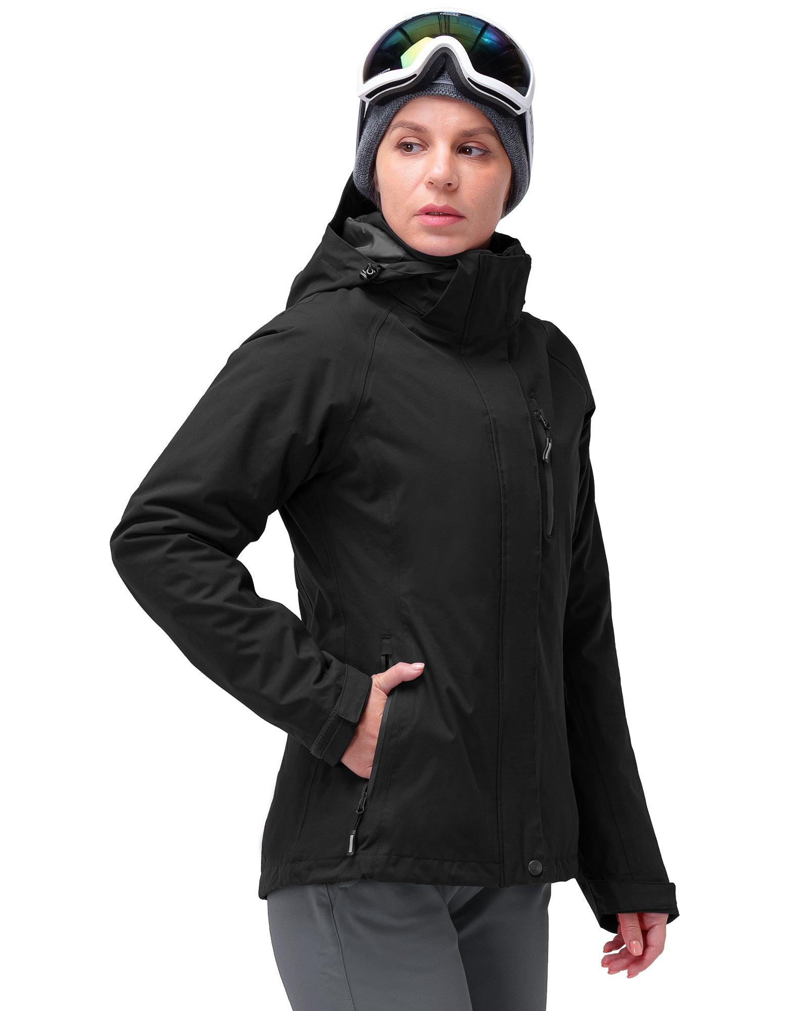 Women's Waterproof 3-IN-1 Ski Jacket, Warm Fleece Insulated Winter Snow Coat Windproof Rain Jackets Parka Hooded for Traveling Climbing Hiking 33,000ft