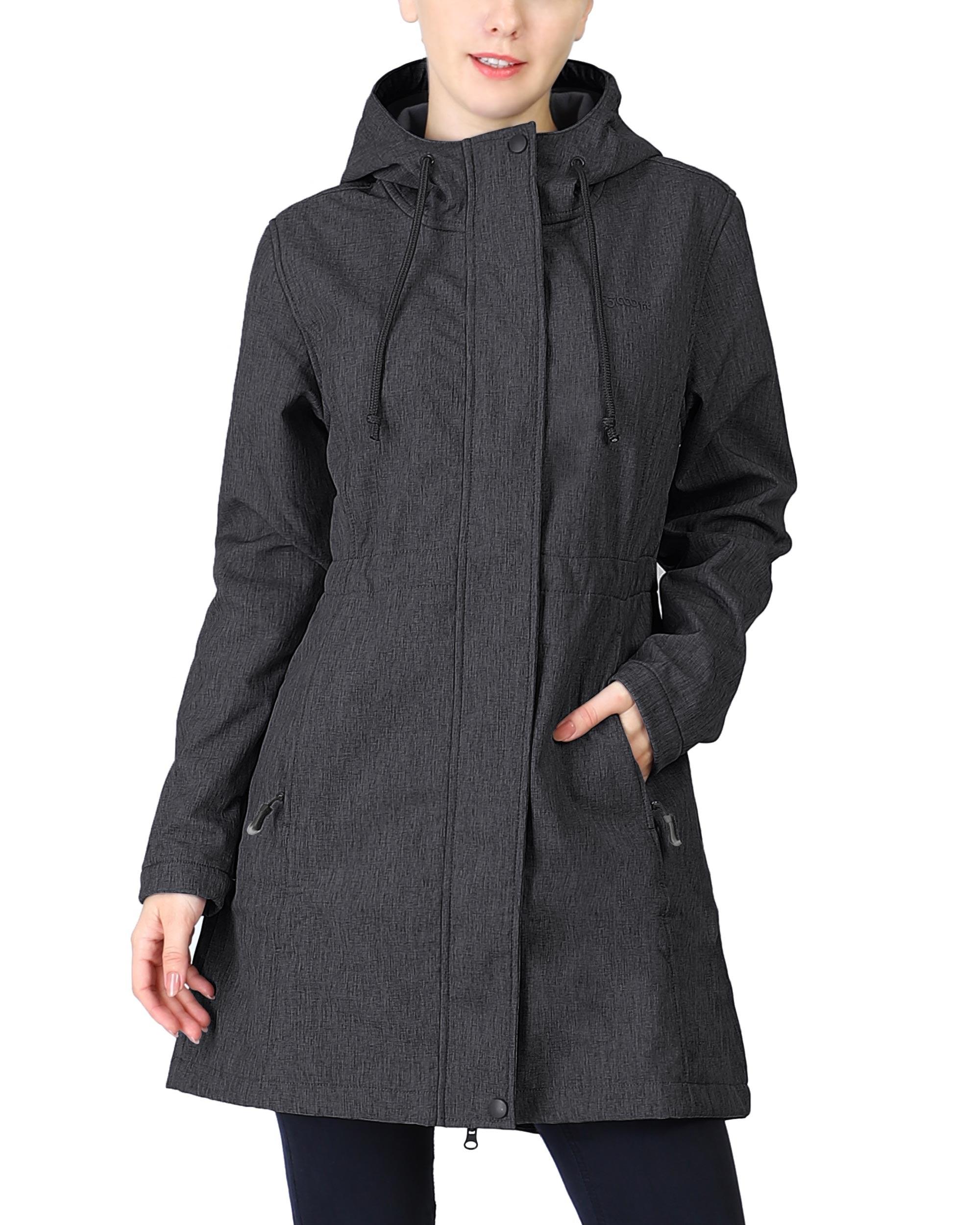 Women's Softshell Long Jacket with Hood Fleece Lined: 8000mm W/P index 1000 Level Breathable - 33,000ft