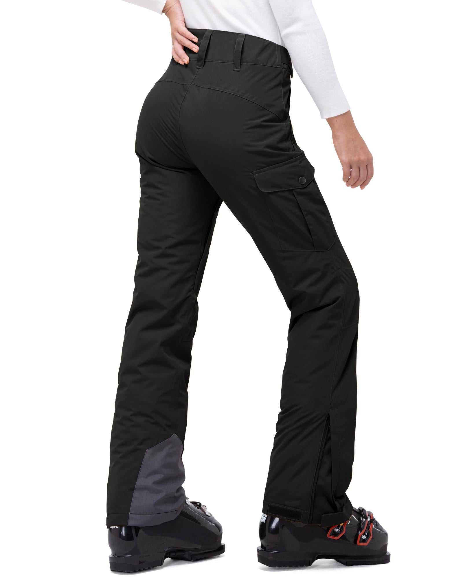 33,000ft Women's Insulated Snow Pants, Waterproof Snowboard Ski Pants with Boot Gaiters Black