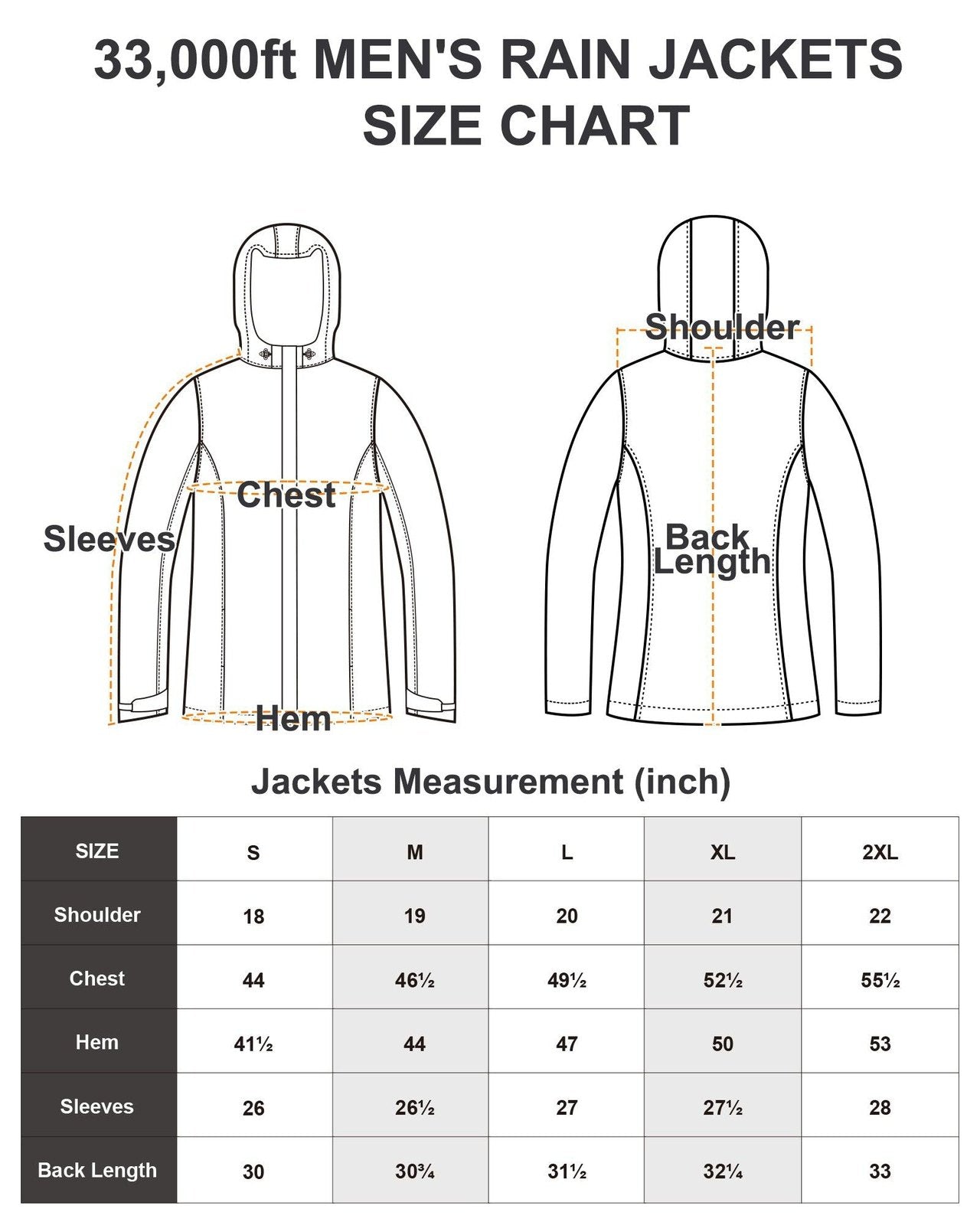 1.34 lbs/10000 mmH2O Index/5000 Level Breathable  Men's Rain Jacket with 2 Multi Pockets 33,000ft