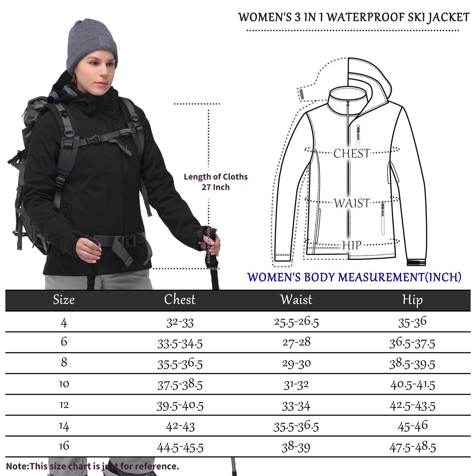 Women's Waterproof 3-IN-1 Ski Jacket, Warm Fleece Insulated Winter Snow Coat Windproof Rain Jackets Parka Hooded for Traveling Climbing Hiking 33,000ft