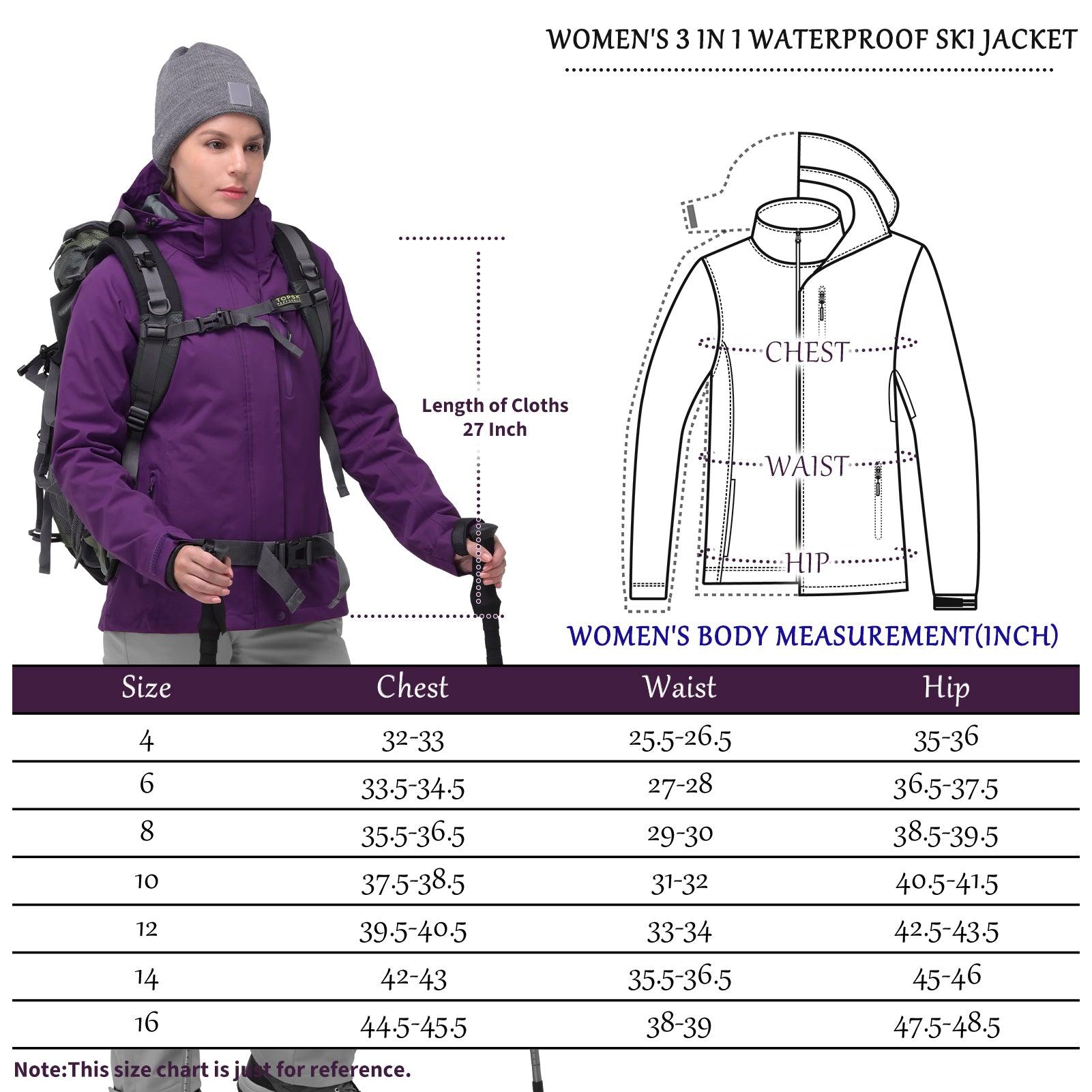 Women's Waterproof 3-IN-1 Ski Jacket, Warm Fleece Insulated Winter Snow Coat Windproof Rain Jackets Parka Hooded for Traveling Climbing Hiking 33,000ft