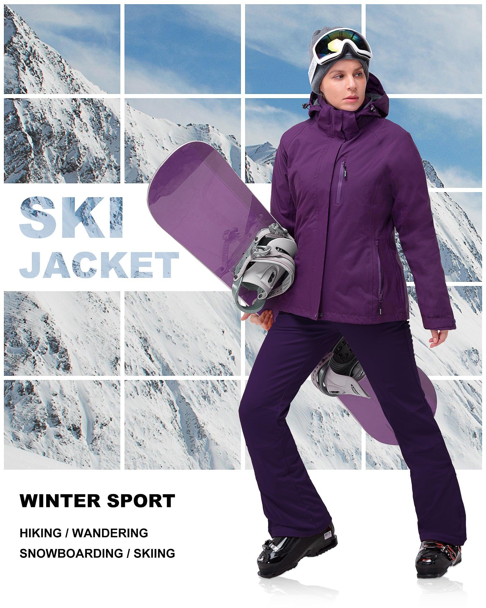 Women's Waterproof 3-IN-1 Ski Jacket, Warm Fleece Insulated Winter Snow Coat Windproof Rain Jackets Parka Hooded for Traveling Climbing Hiking 33,000ft