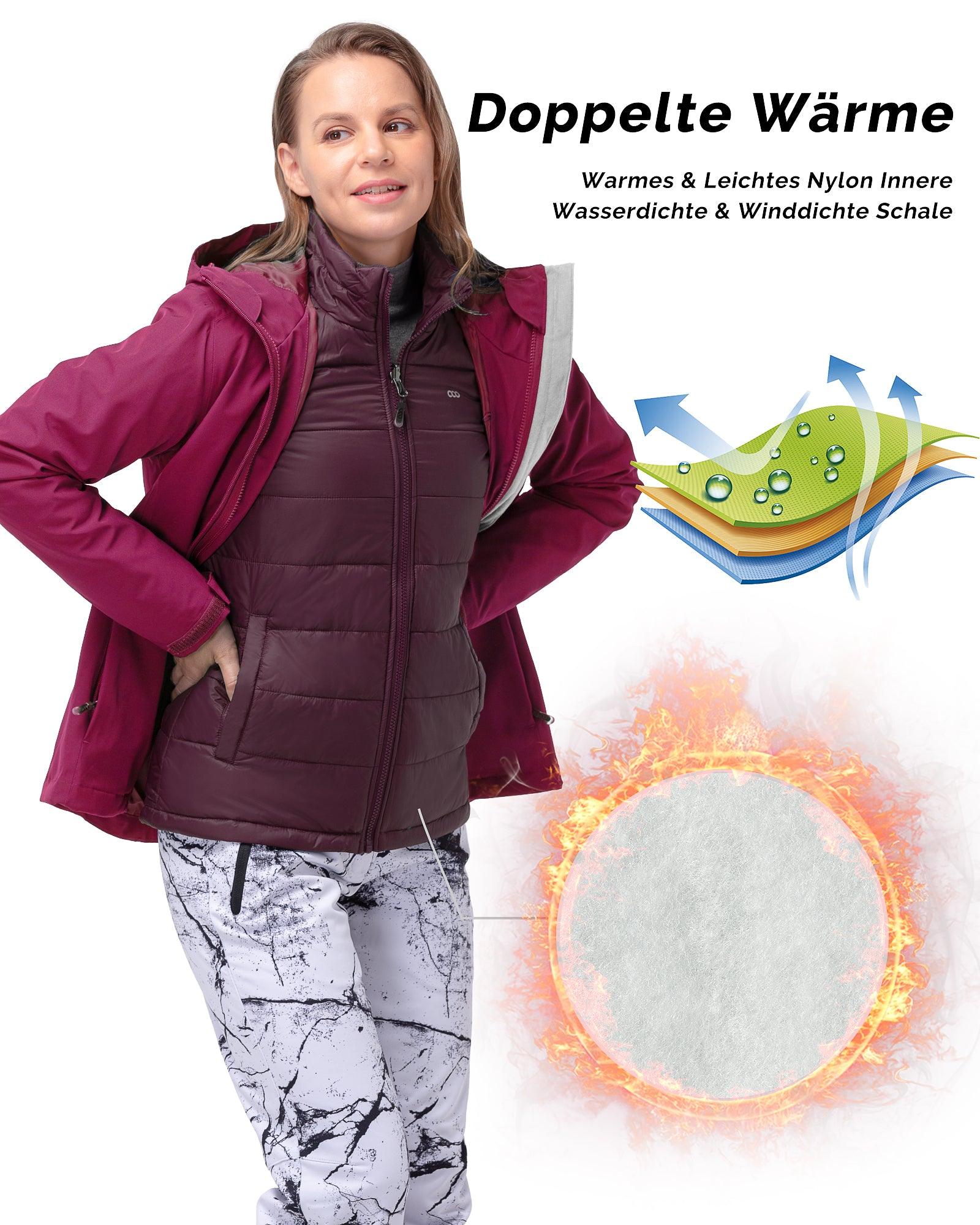 Women's Waterproof 3 in 1 ski Jacket Windproof Winter Snow Coat Ski Snowbaording Jackets Warm Raincoat 33,000ft