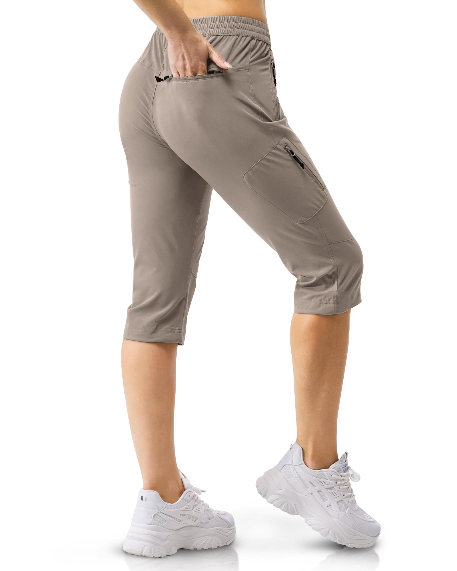 Women's UPF 50+ Elastic Waist 17" Capri Golf Pants with 4 Pockets